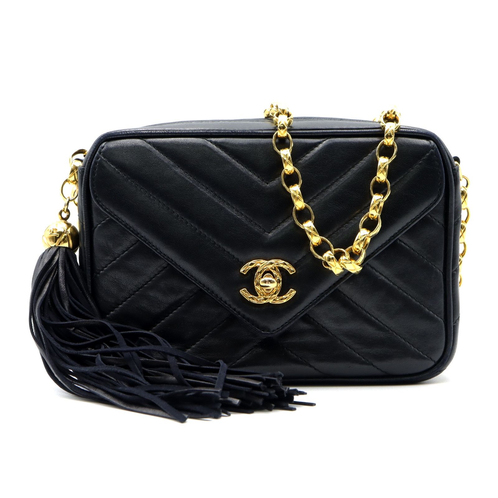 image of Chanel Chain Shoulder Bag Lambskin Black, Women's