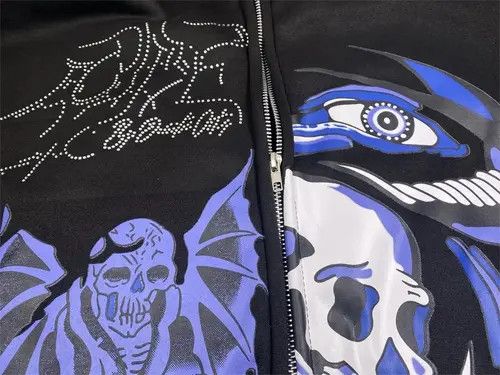 Japanese Brand Rhinestone Gothic Print Zip Up Hoodie Punk Rock Style Size US L / EU 52-54 / 3 - 5 Thumbnail