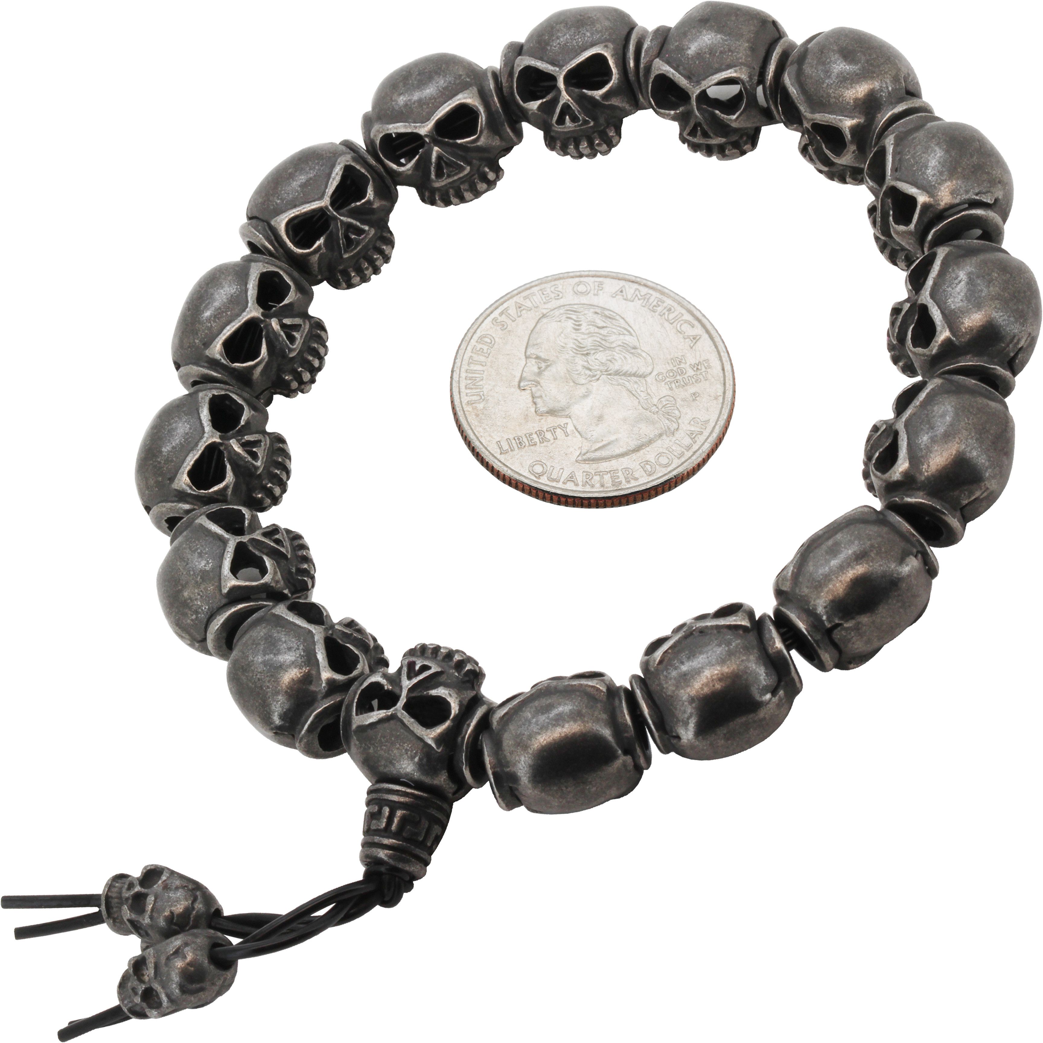 Other 316L Stainless Steel Gunmetal 12mm Skull Stretch Bracelet 8” Size ONE SIZE - 1 Preview
