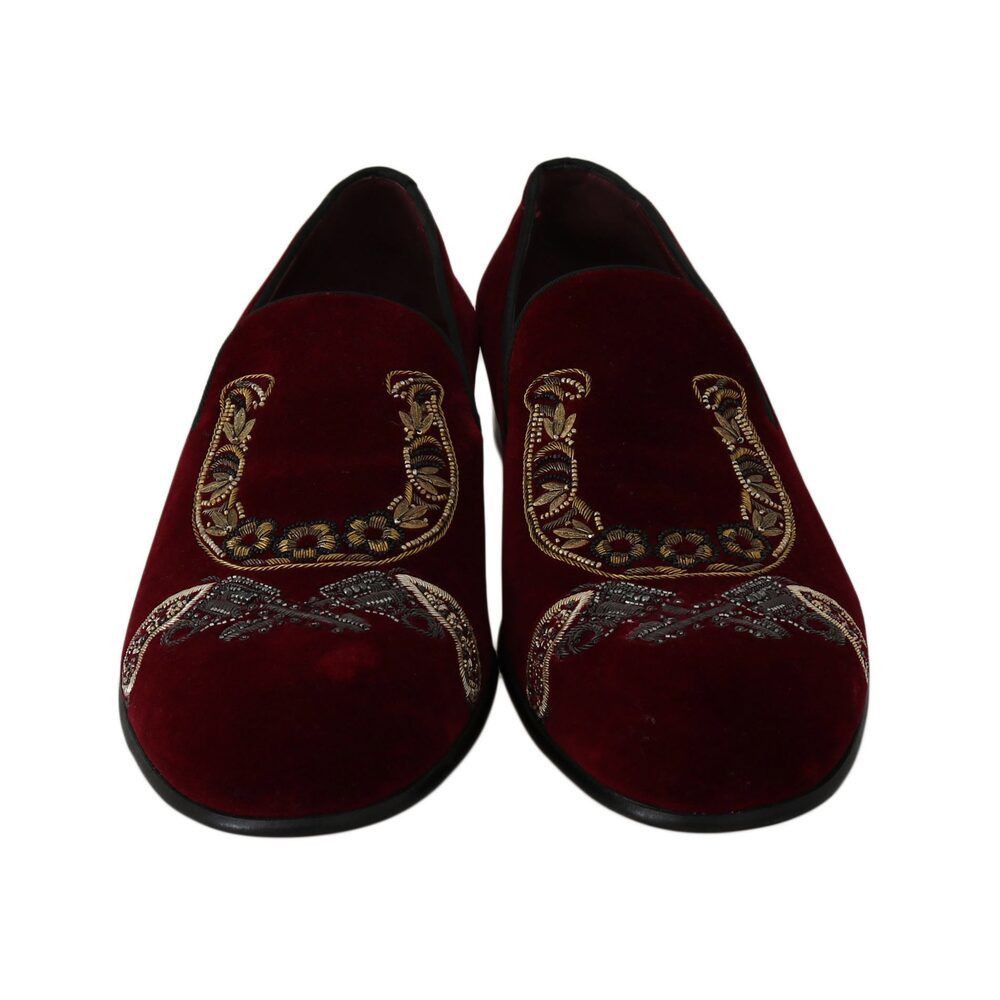 Dolce & Gabbana Dolce & Gabbana Bordeaux Velvet Sequined Men's Loafers Size US 6 / EU 39 - 1 Thumbnail