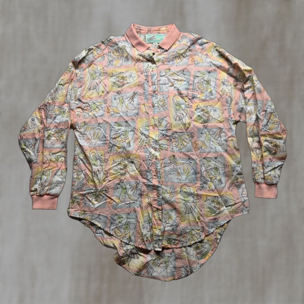 VINTAGE Swatch Button-Up Shirt Adult Women's XL Pink Solid 90s Stitch