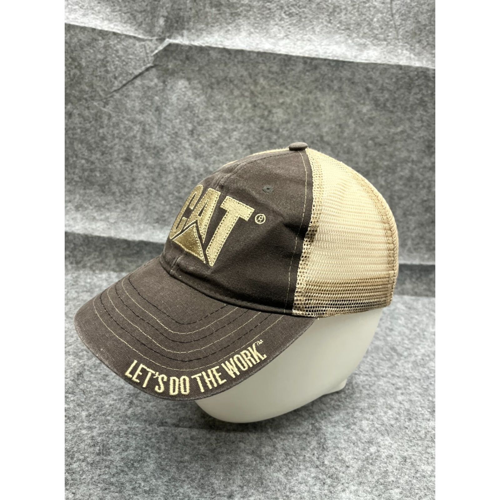 Vintage VINTAGE CAT Hat Cap Strap Back Adult Gray Beige Caterpillar Machinery Trucker Poly Size ONE SIZE - 4 Thumbnail
