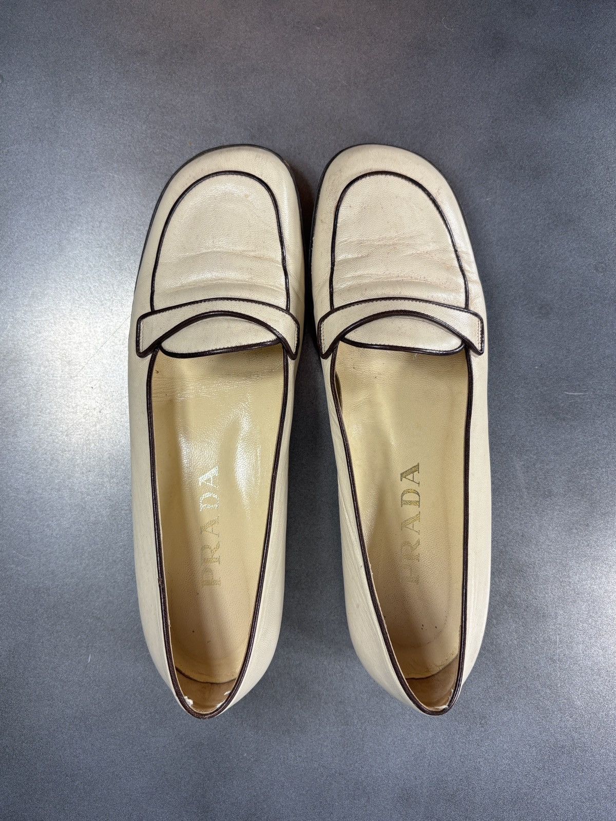 Prada Vintage Prada Loafers 1990s Leather Flats TwoTone Square Toe Size US 6.5 / IT 36.5 - 5 Thumbnail