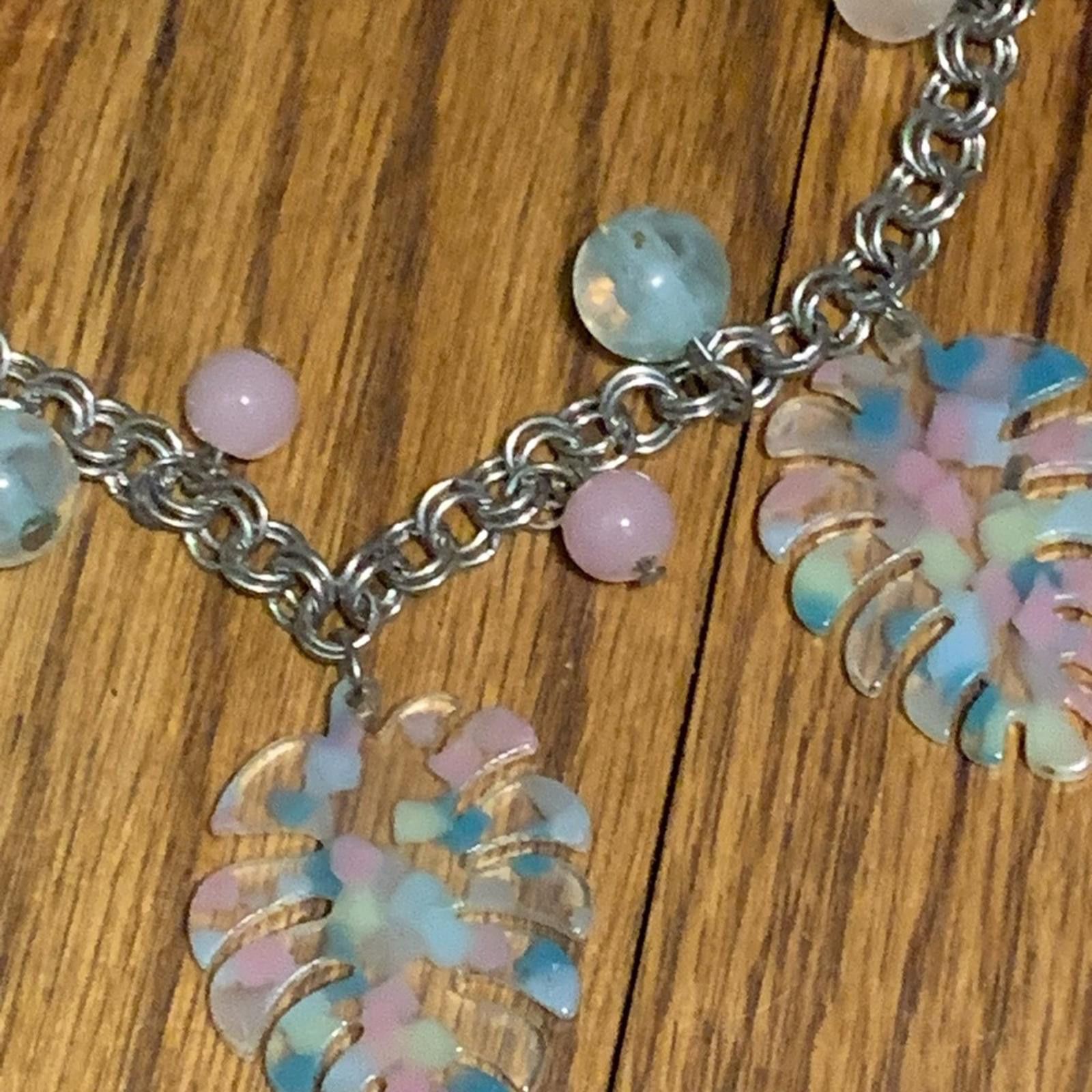 Designer Silver and Pink Floral Charm Necklace with Cascading Design Size ONE SIZE - 2 Thumbnail