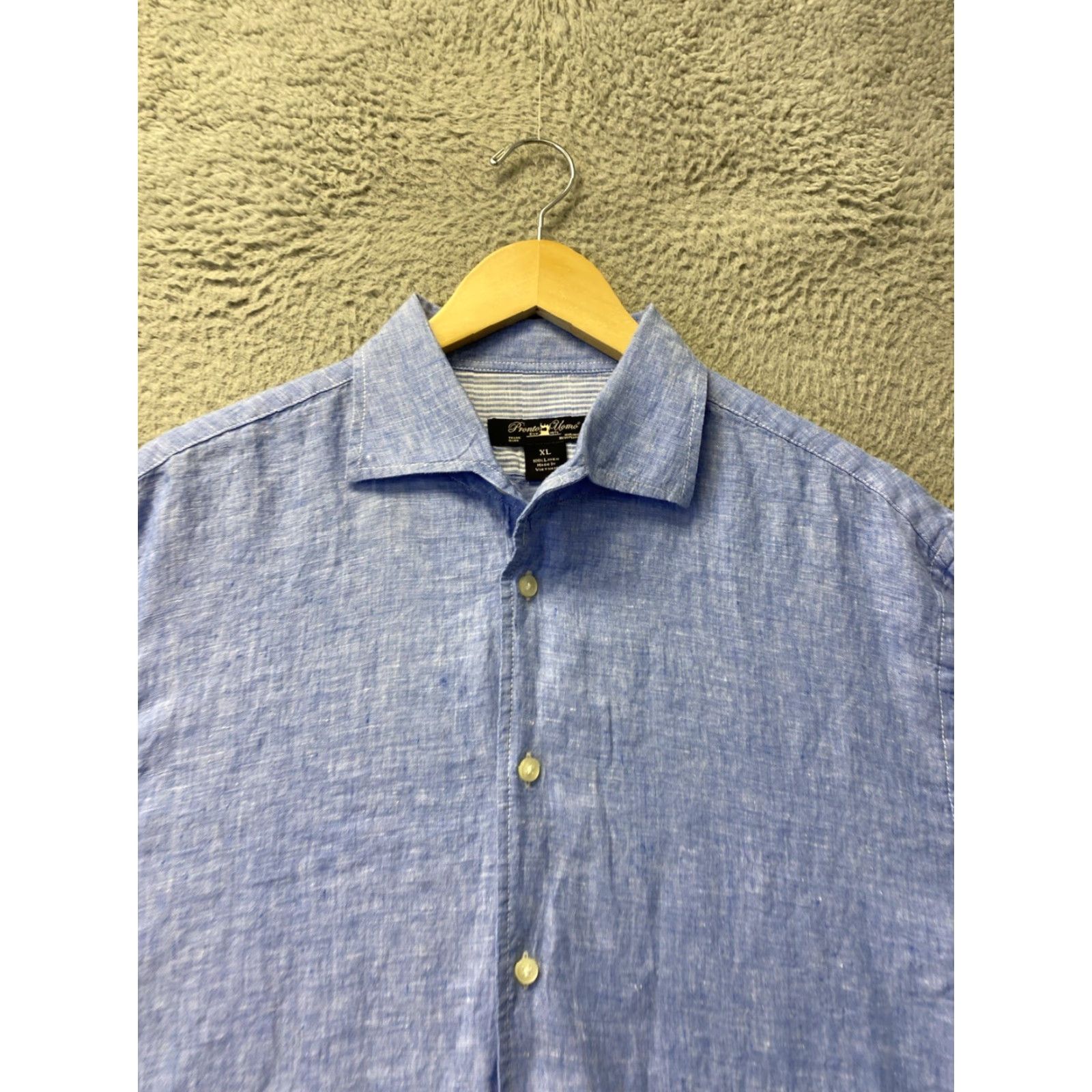 Pronto Uomo Pronto Uomo Shirt XL Blue Linen Button Front Long Sleeve Casual Mens Size US XL / EU 56 / 4 - 3 Thumbnail