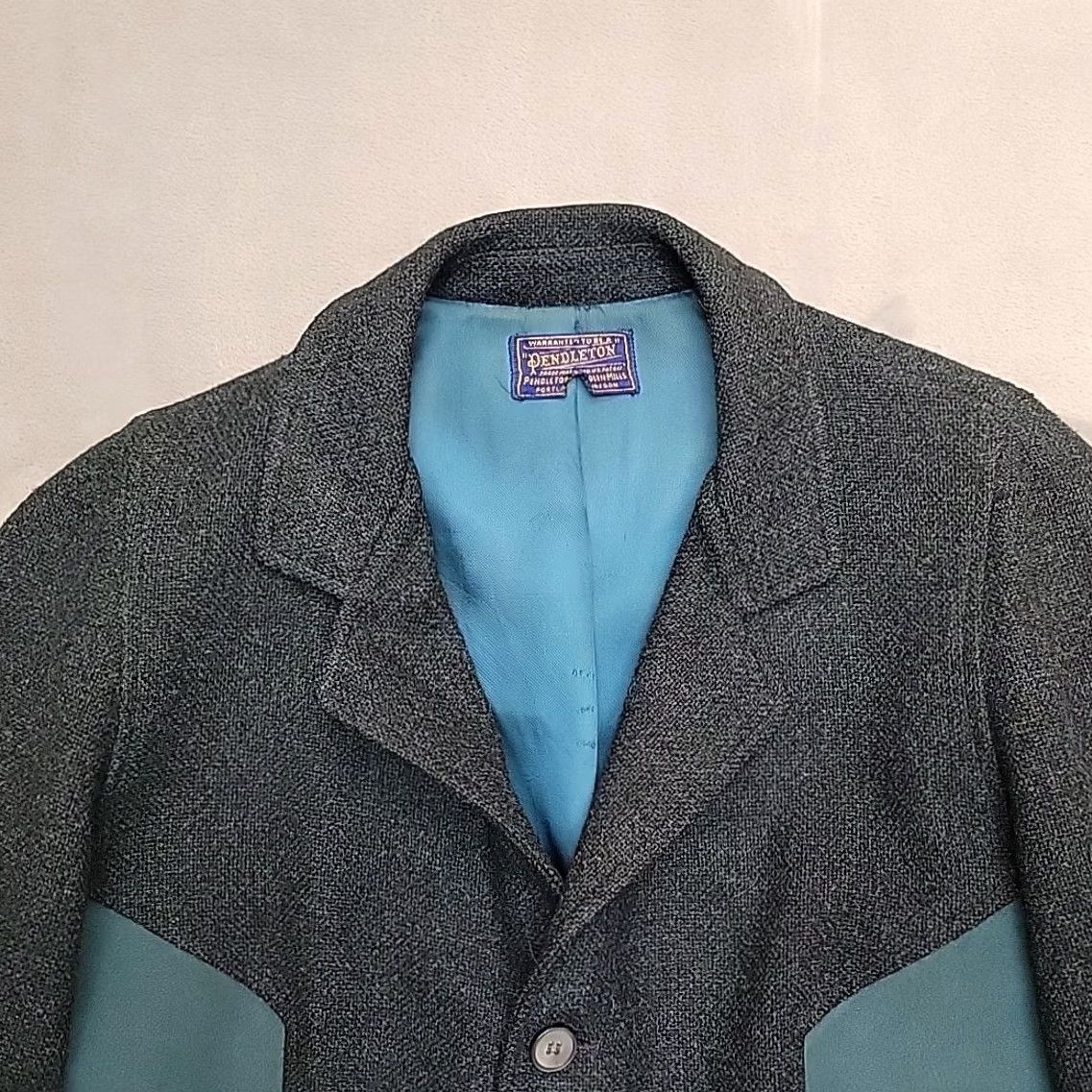 Pendleton VINTAGE Pendleton Jacket Mens Blazer Wool Green 42 Teal Three-Button Notch Front Flat Front Three-Button USA Ranch Systems Size 42R - 3 Thumbnail