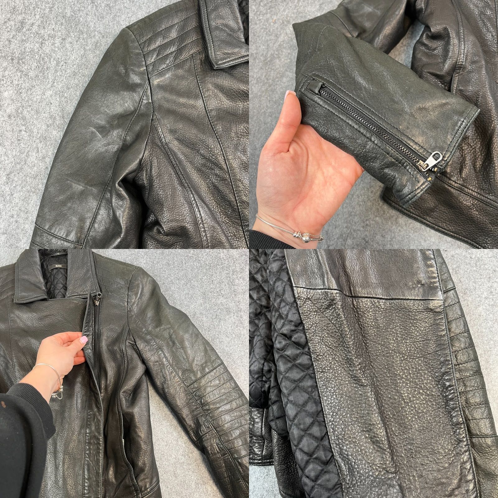 Hugo Boss HUGO BOSS Womens Leather Jacket Short Biker Black 6 Leather Lamb Regular Zip Pockets Vintage No Size M / US 6-8 / IT 42-44 - 9 Thumbnail