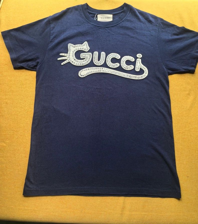 Gucci Gucci White rhinestone cat letter logo short sleeves Size US S / EU 44-46 / 1 - 1 Thumbnail