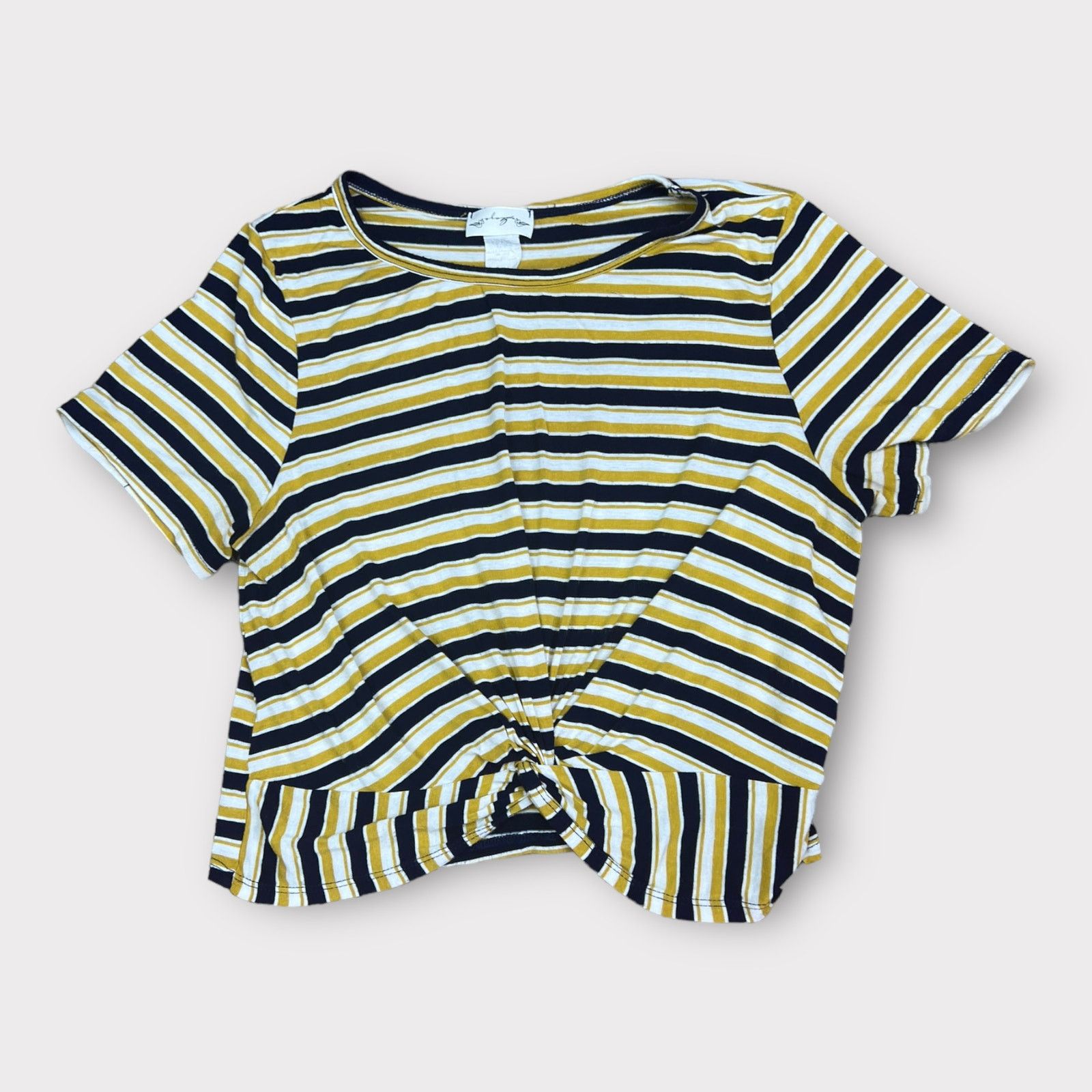 Nordstrom Gaze Cropped Striped Retro Top | Large | Knotted Hemline Size L / US 10 / IT 46 - 2 Thumbnail