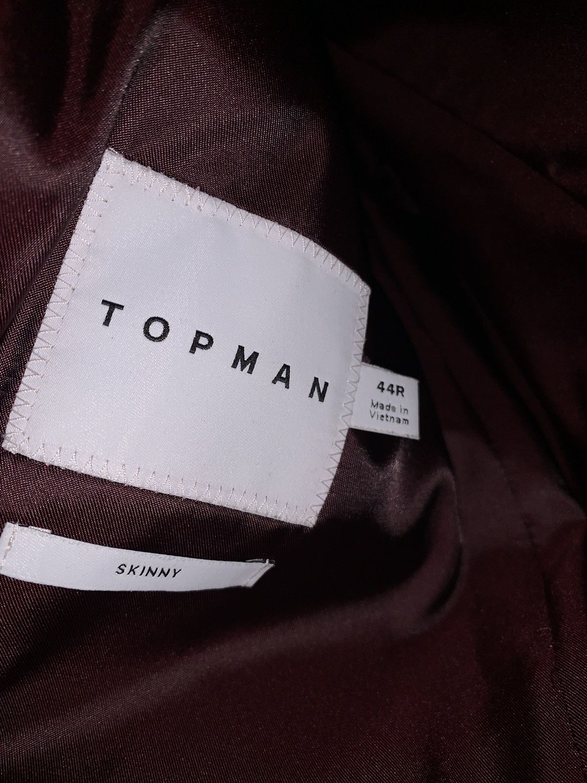 Designer × Nordstrom × Topman PIQUE WOVEN BLACK BLAZER SPORTCOAT W MAROON LINING Size 42R - 2 Thumbnail