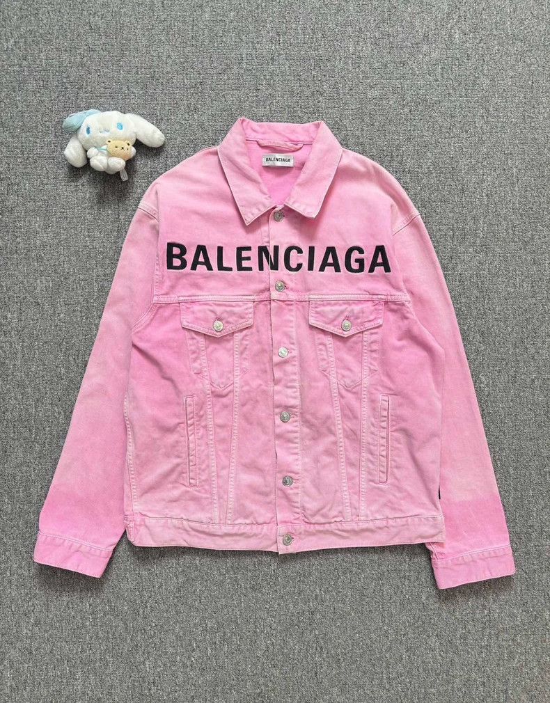 Balenciaga Balenciaga Pink embroidered monogrammed logo denim jacket 2 Size XXS / US 00 / IT 34 - 1 Thumbnail