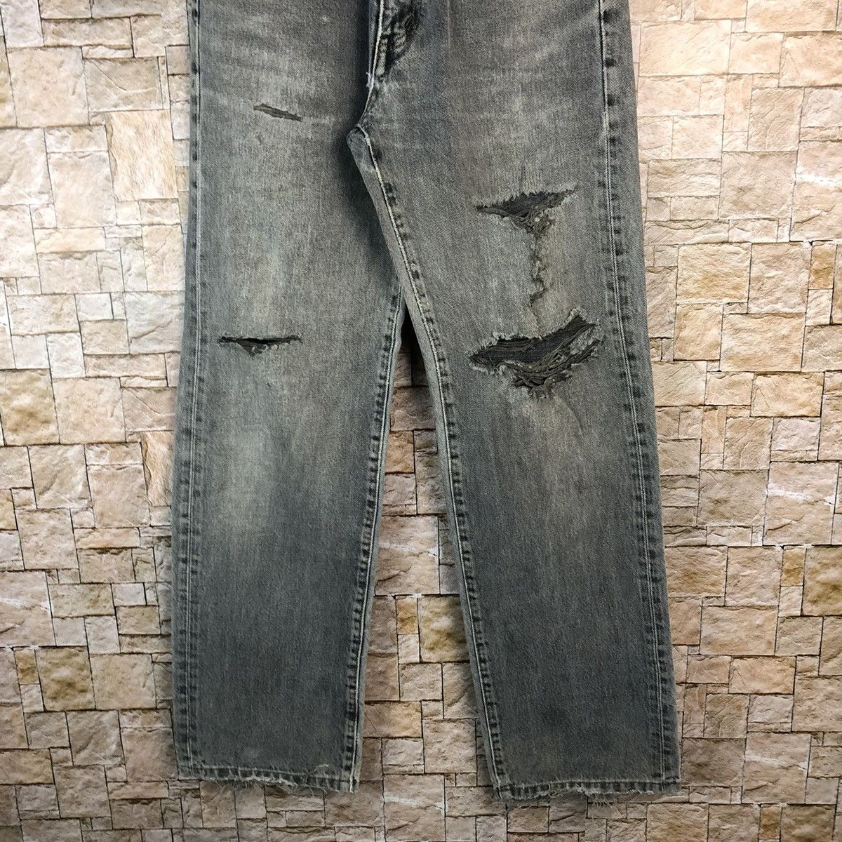 Japanese Brand Bobson Black Distressed ripped Denim Pants #A978 Size US 28 / EU 44 - 3 Thumbnail