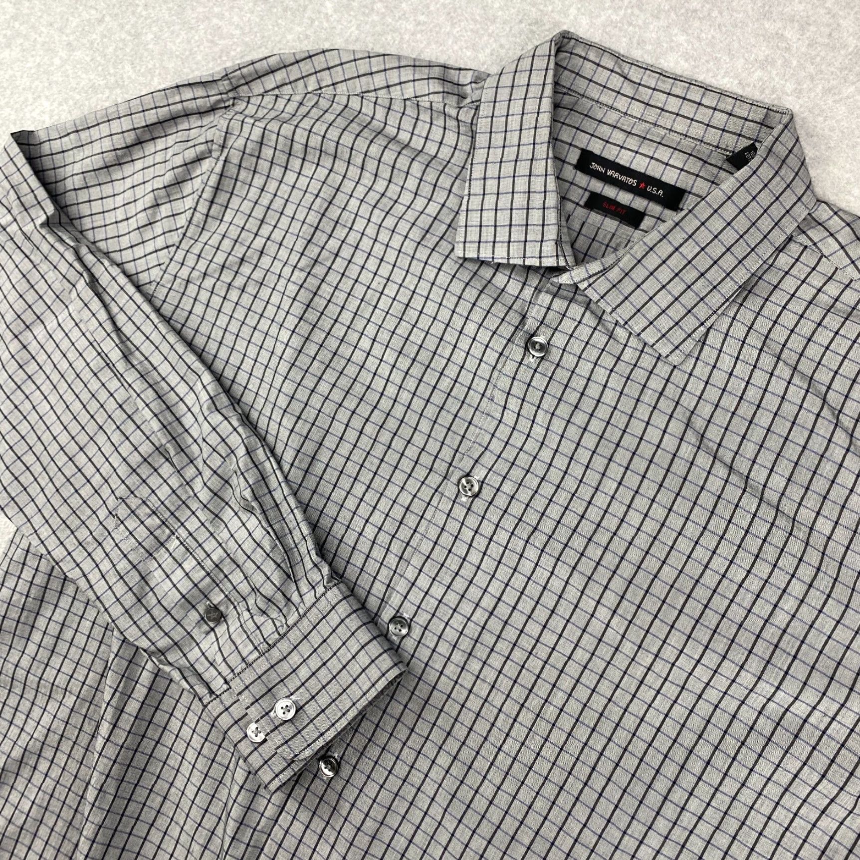 John Varvatos John Varvatos Star USA Shirt Button Up Mens XL 17.5 34/35 Gray Plad Long Sleeve Size US XL / EU 56 / 4 - 2 Thumbnail