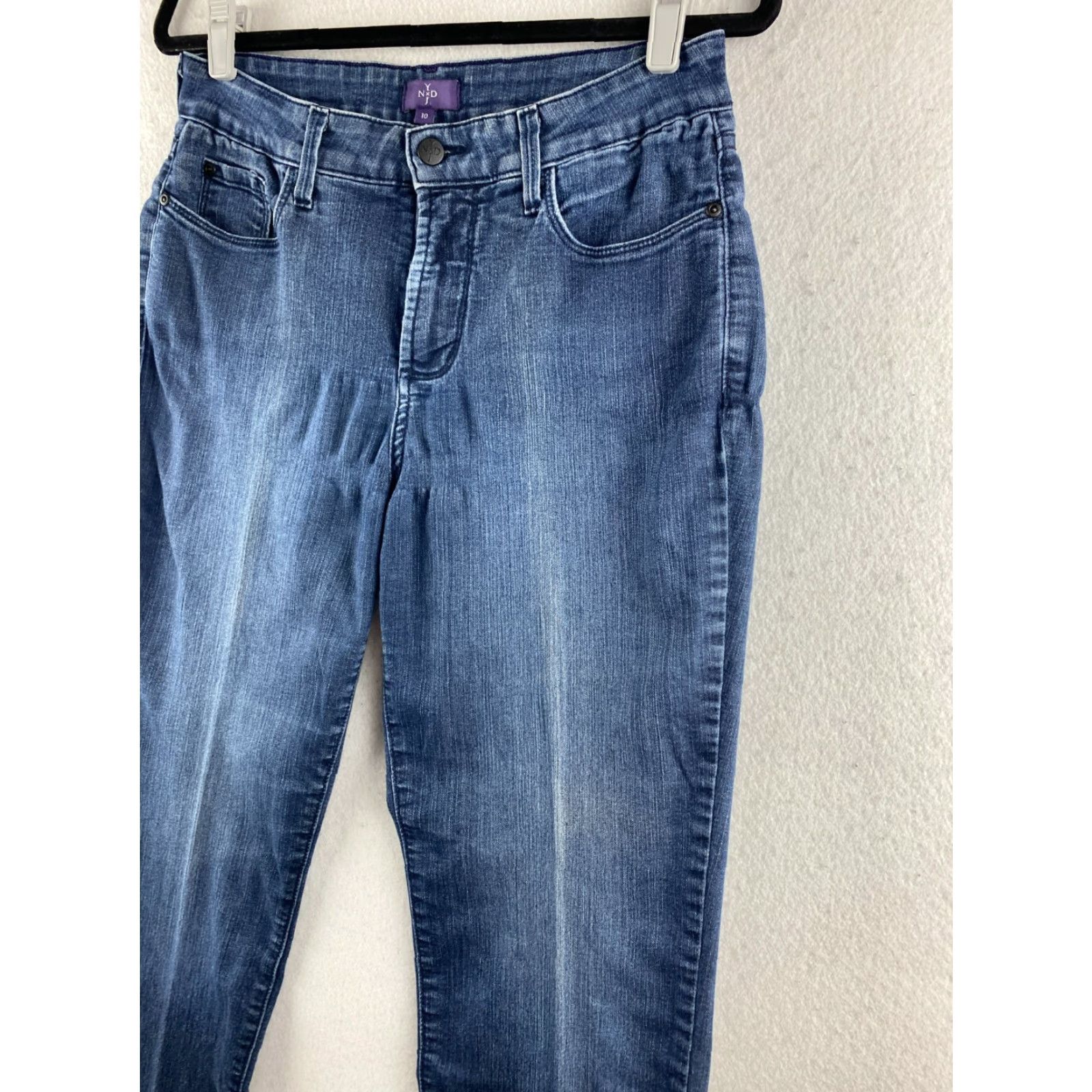 NYDJ VINTAGE is not vintage; NYDJ Jeans Size 10 Womens Blue Straight Lift Tuck Dark Distressed Stretch Denim Size 32" / US 10 / IT 46 - 7 Thumbnail