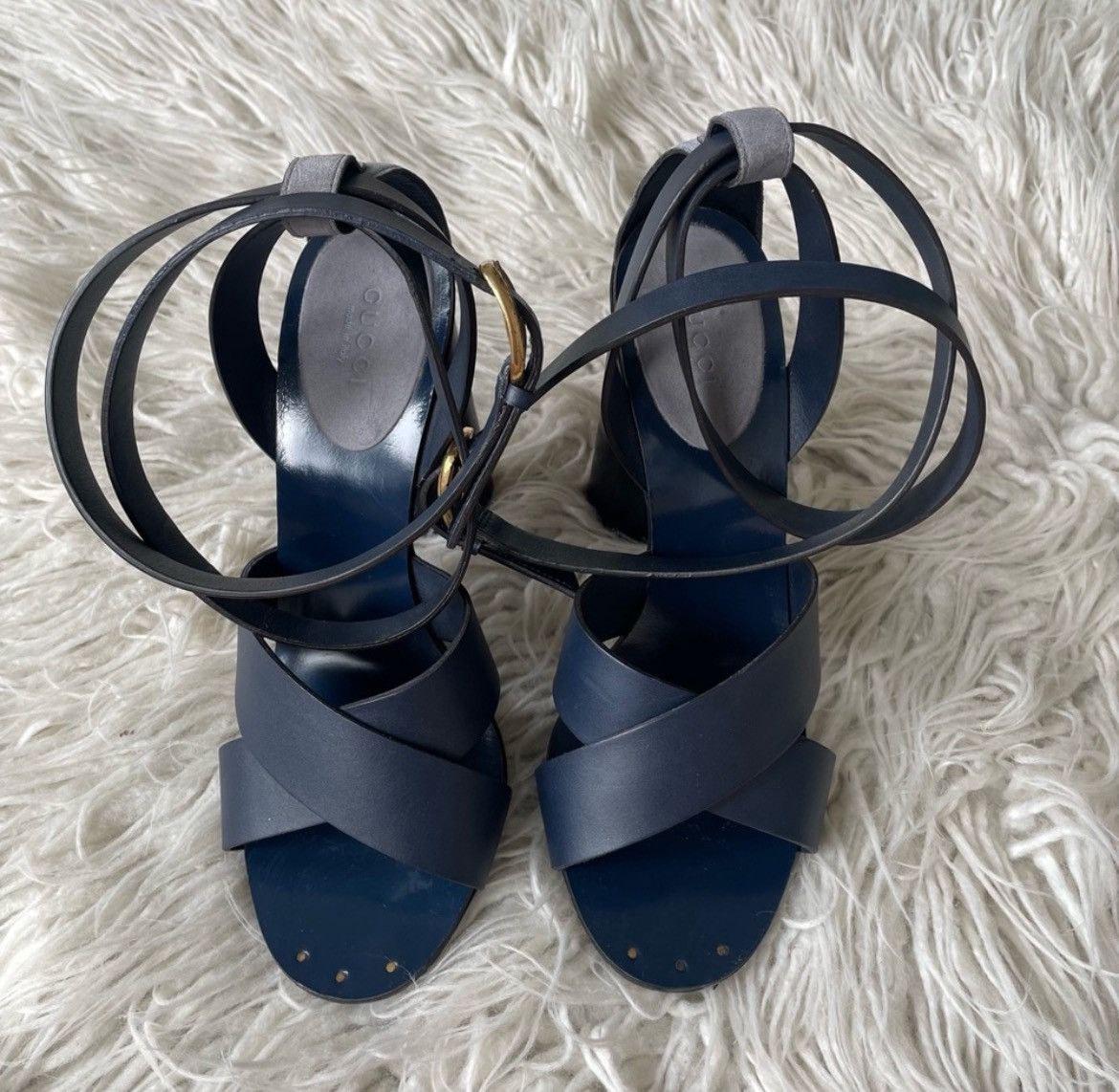 Gucci GUCCI Leather Suede Candy Blue Crossover Strap Sandals Size US 8 / IT 38 - 3 Thumbnail