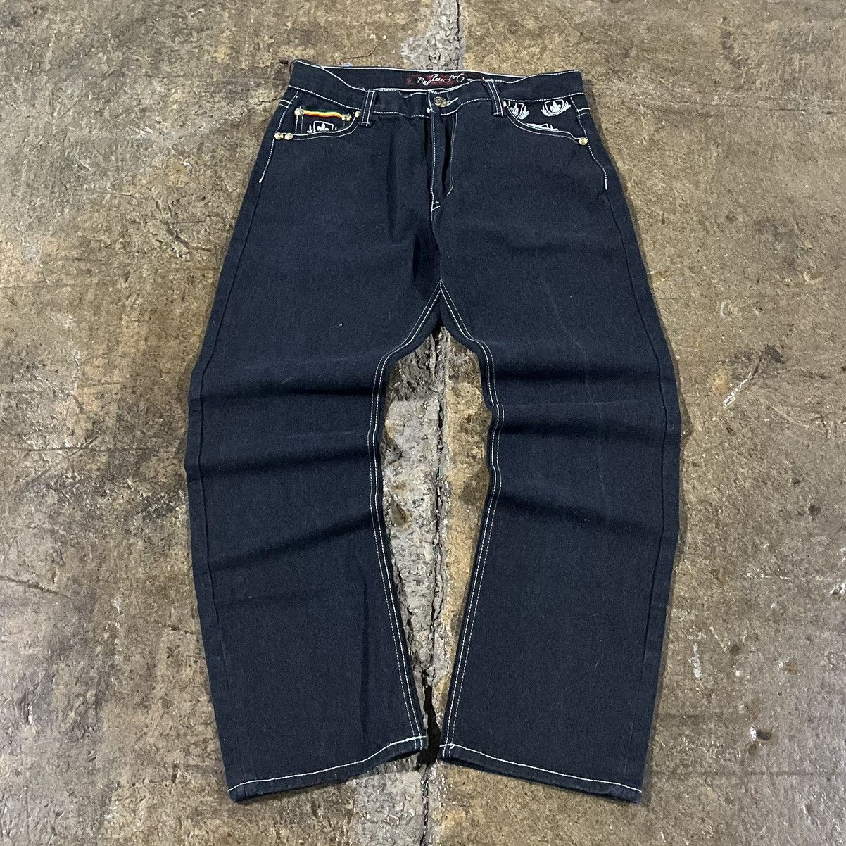 Affliction × JNCO × Vintage Crazy Vintage Y2K Baggy Jeans Embroidered Skater Wide Leg Size US 32 / EU 48 - 2 Thumbnail