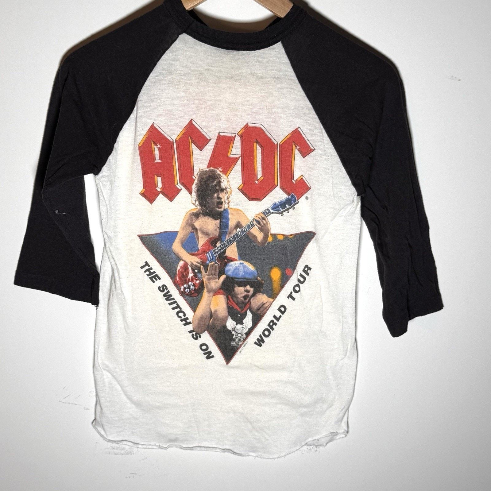 Band Tees × Vintage VTG AC/DC Flick of the Switch Raglan T-Shirt Women’s Small Size XS / US 0-2 / IT 36-38 - 12 Thumbnail