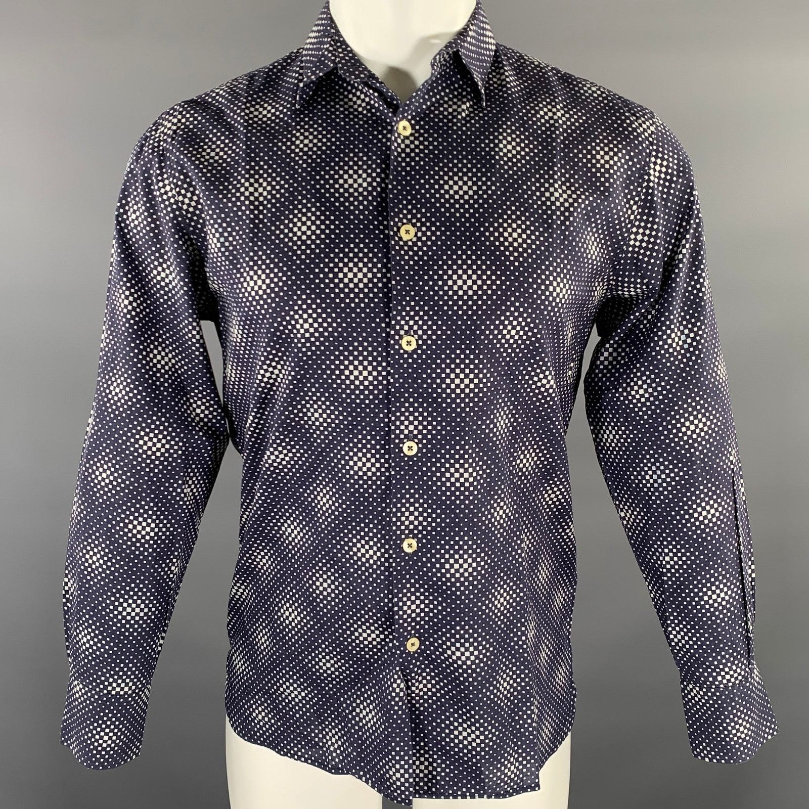 Paul Smith PS by PAUL SMITH S Navy White Gradient Cutaway L/S Shirt Size US S / EU 44-46 / 1 - 1 Thumbnail