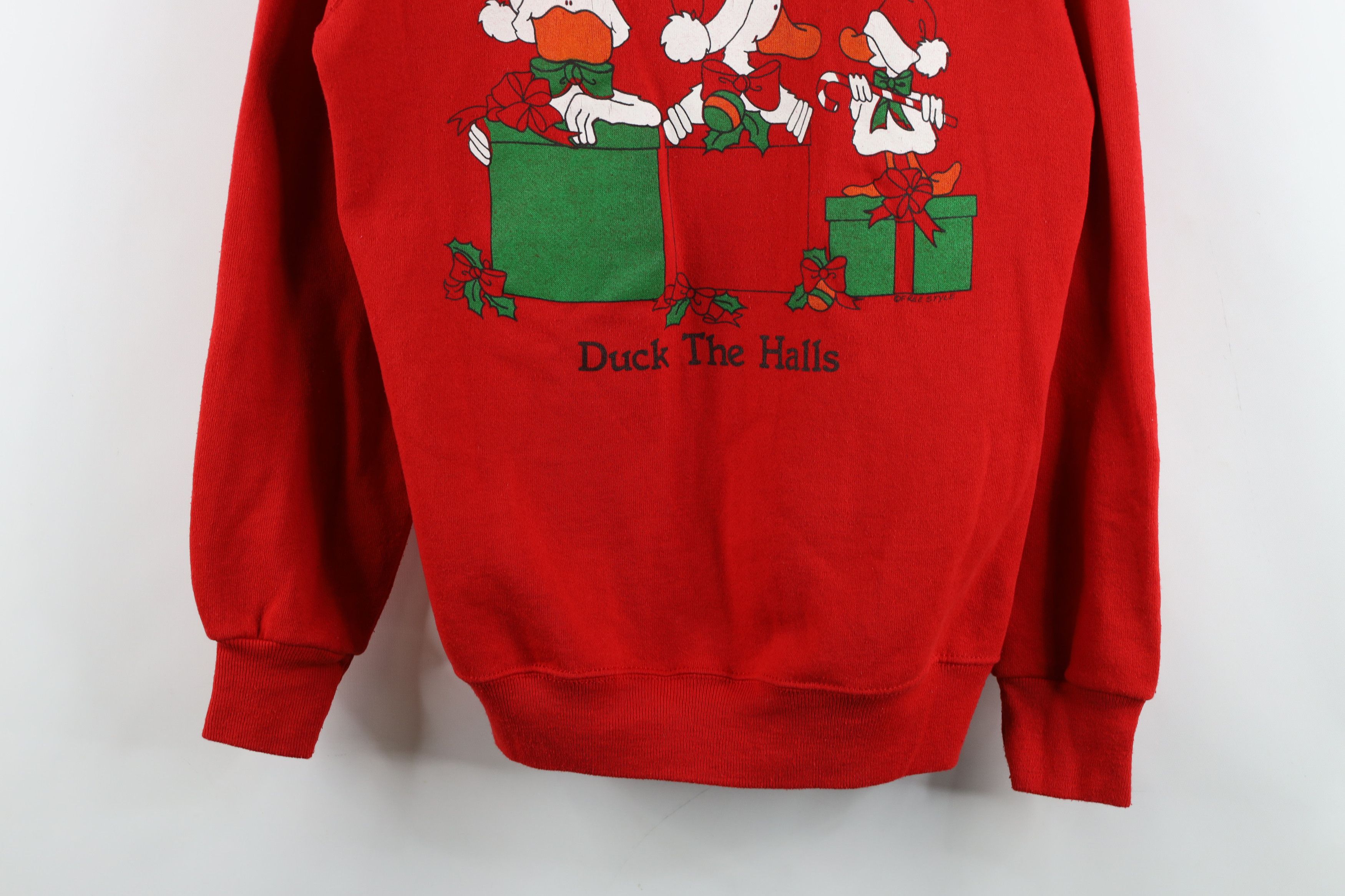 Vintage Vintage 80s Christmas Duck the Halls Sweatshirt Red USA Size M / US 6-8 / IT 42-44 - 3 Thumbnail
