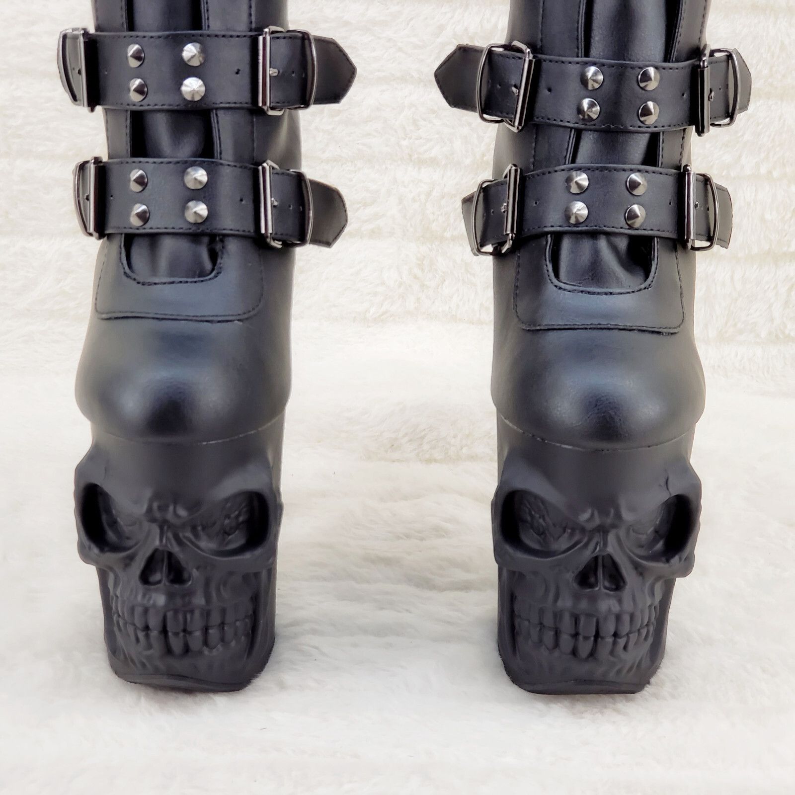 Other Rapture Black Matte Skull & Bones 8" High Heel Platform Boot Size US 9 / IT 39 - 9 Thumbnail