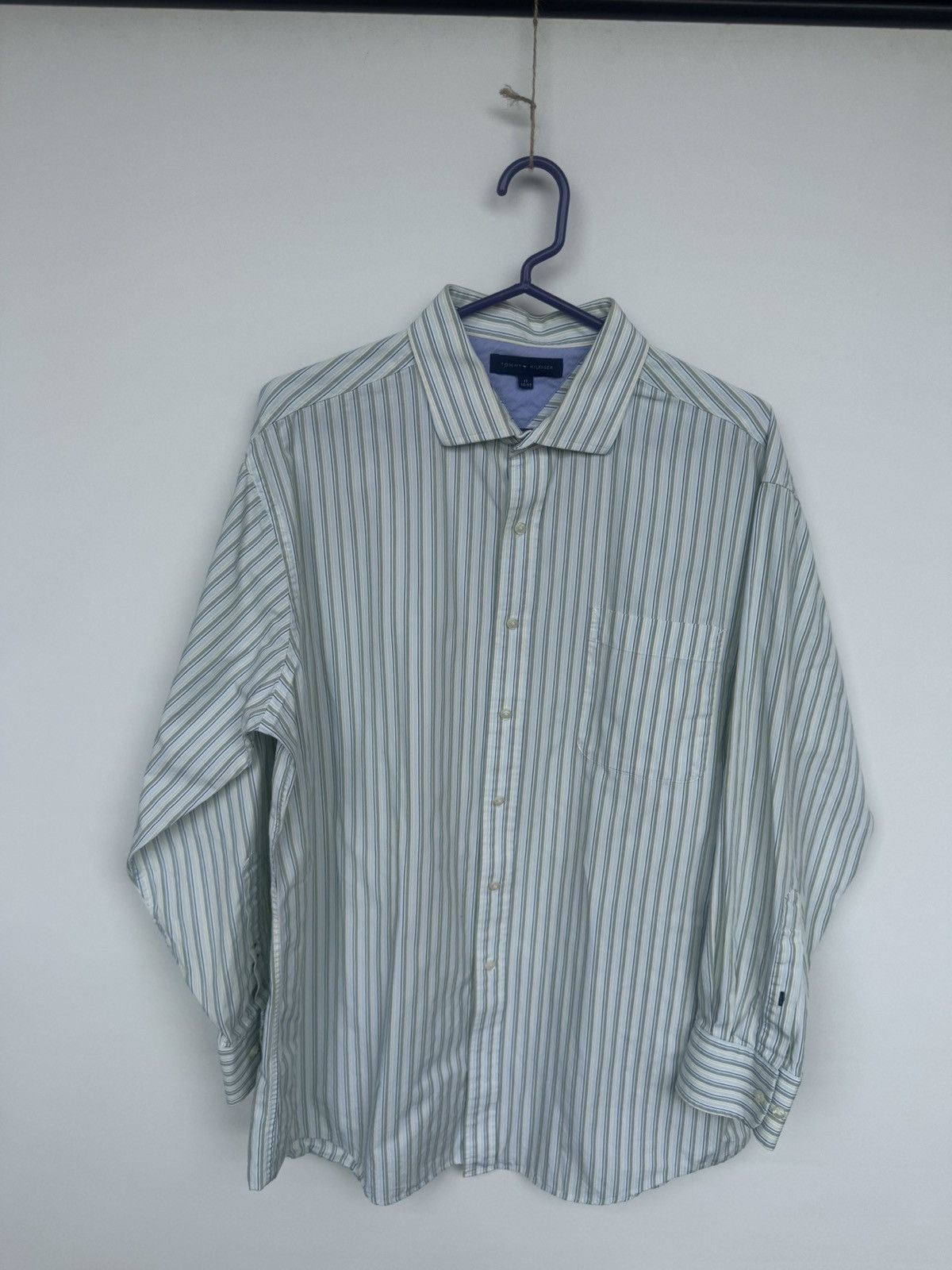 Tommy Hilfiger Blue Green Stripped Tommy Button Up Size US L / EU 52-54 / 3 - 1 Thumbnail