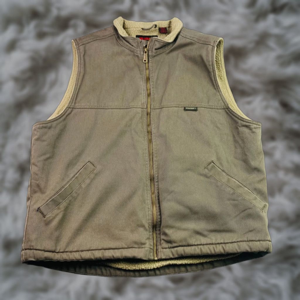 Vintage Wolverine Vest Men's Cotton Polyester Fur Sherpa Canvas Brown XL Size US XL / EU 56 / 4 - 1 Thumbnail