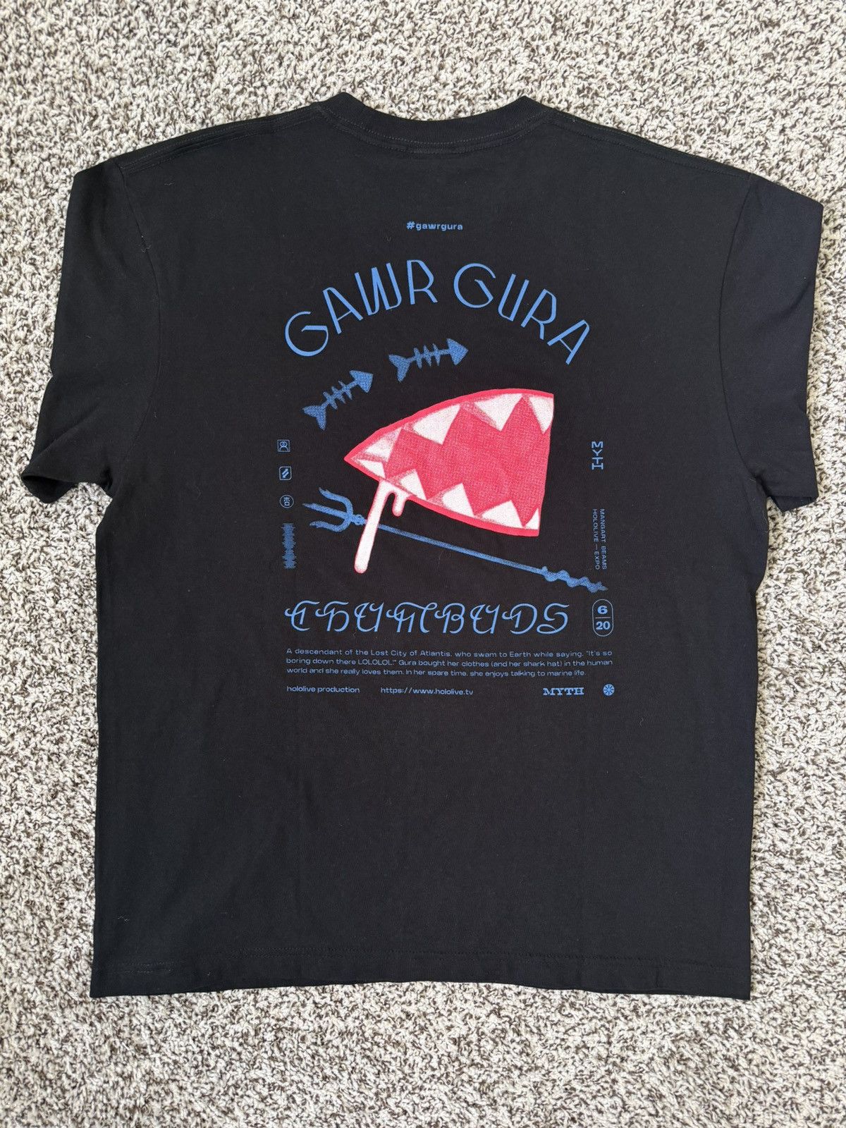 Beams Hololive Gawr Gura Mangart Black Tee Shirt