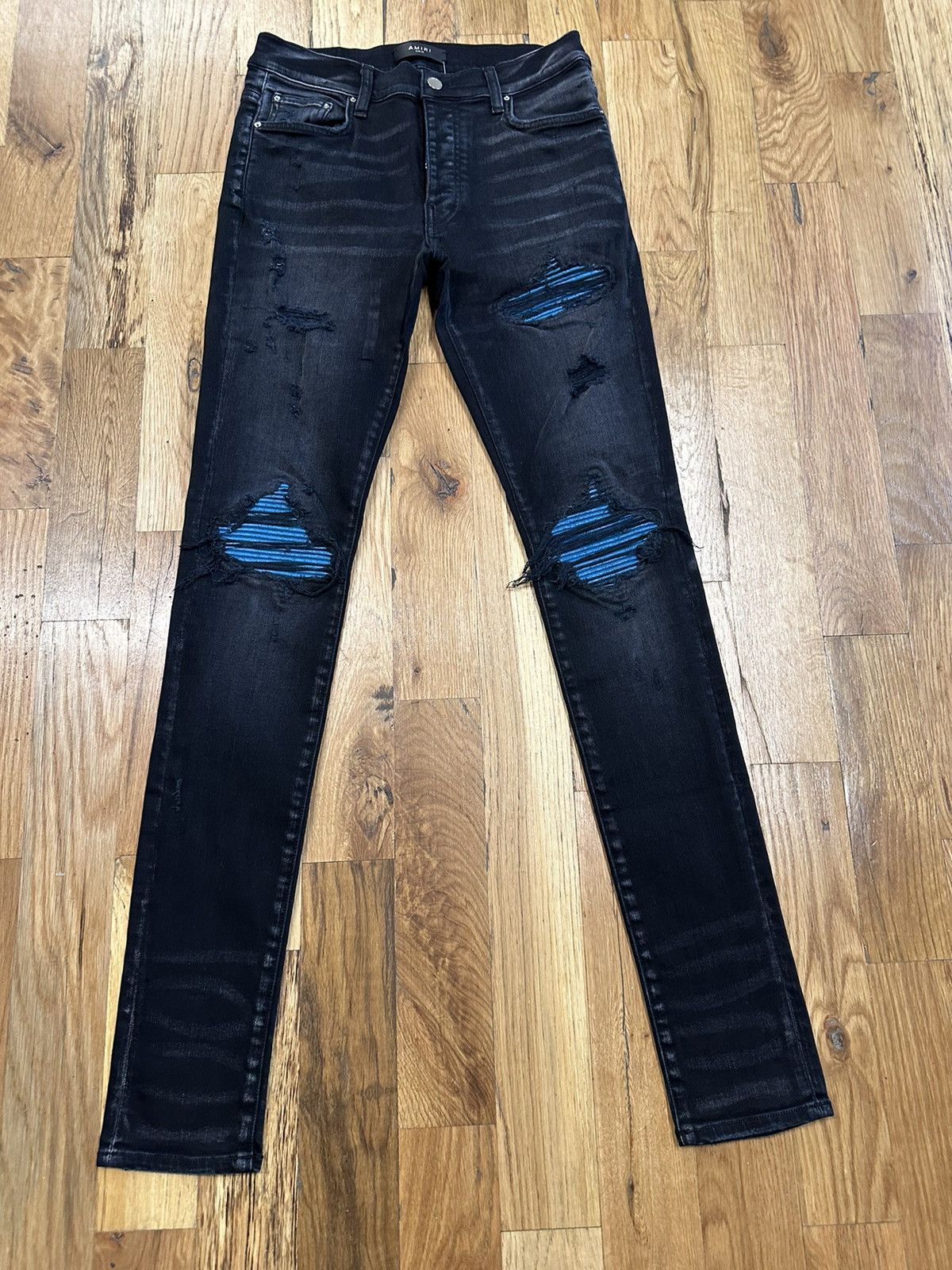 Amiri Amiri MX1 Cracked Blue Black Denim Jeans Size 30 | Grailed