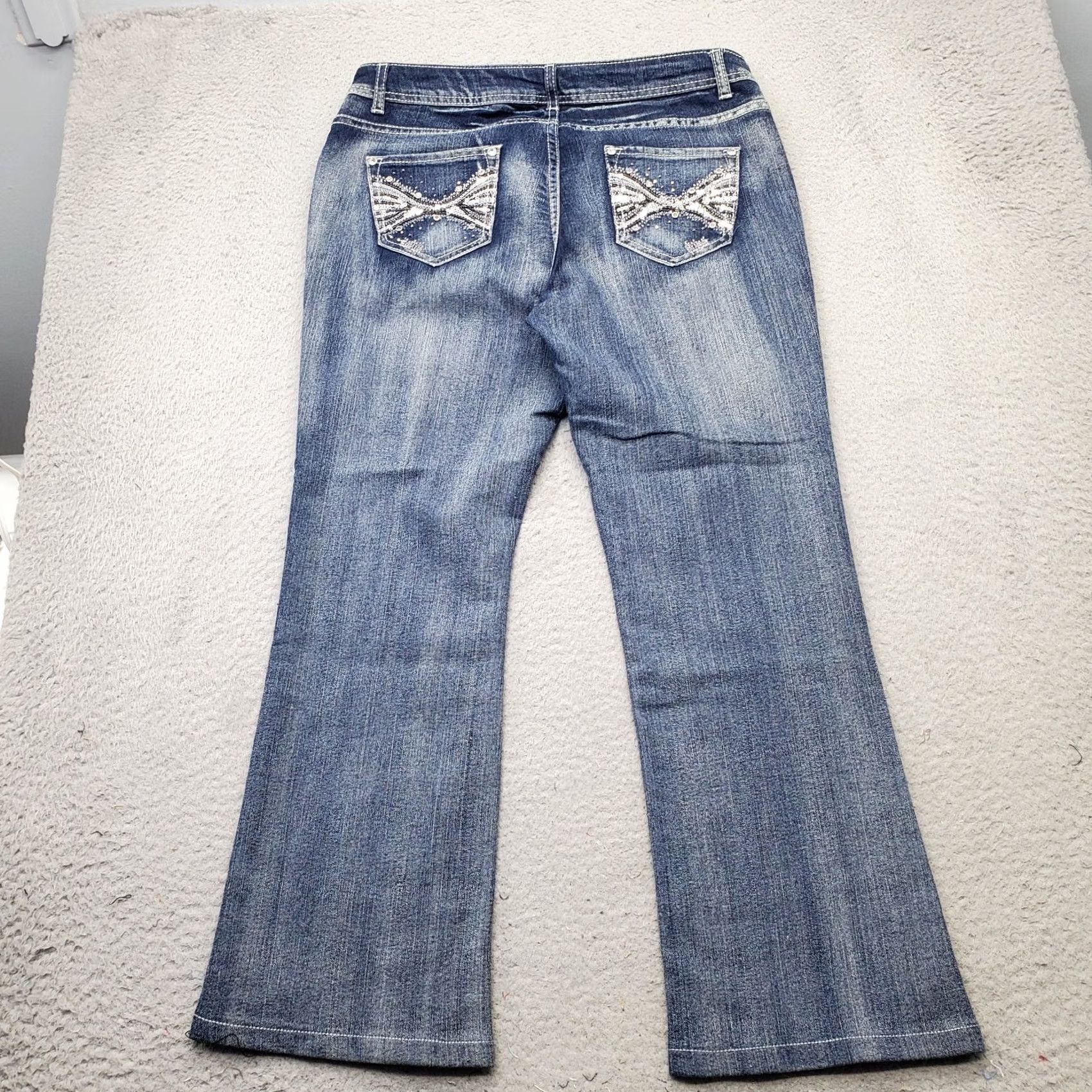 Vintage Roz & Ali Womens Bootcut Jeans Size 12 Blue Rhinestone Pocket Contrast Stitch Jeans Size 34" / US 12 / IT 48 - 2 Thumbnail