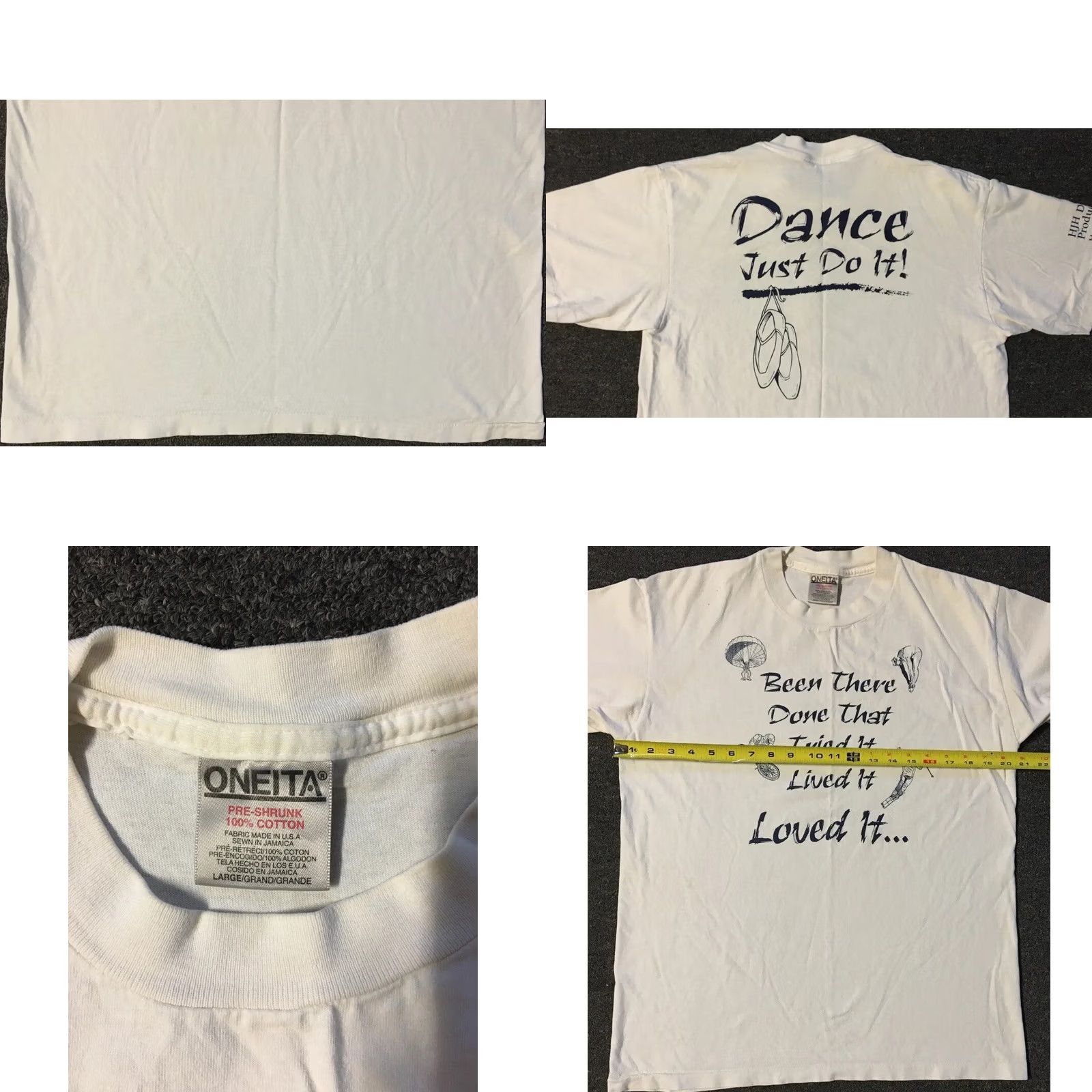 DANCER VINTAGE 90s Dance Just Do It Faded Shirt M White Nike Pattern: Striped Logo: Single Stitch/Blue Crew Neck Short Sleeve Mens T-Shirt Size US M / EU 48-50 / 2 - 8 Thumbnail