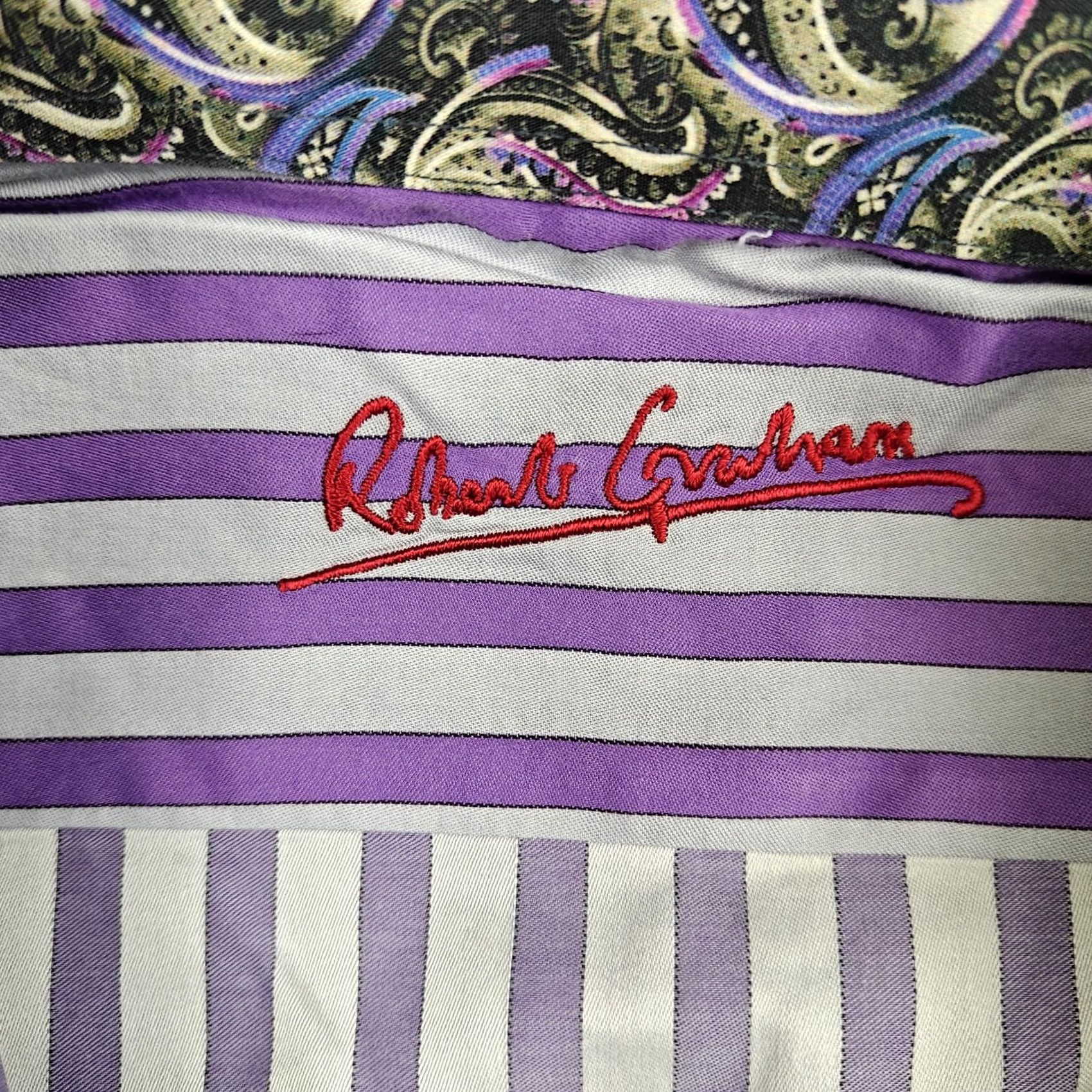 Robert Graham Robert Graham Shirt Mens M Purple Stripe Cotton Long Sleeve Button-Up Size US M / EU 48-50 / 2 - 2 Thumbnail
