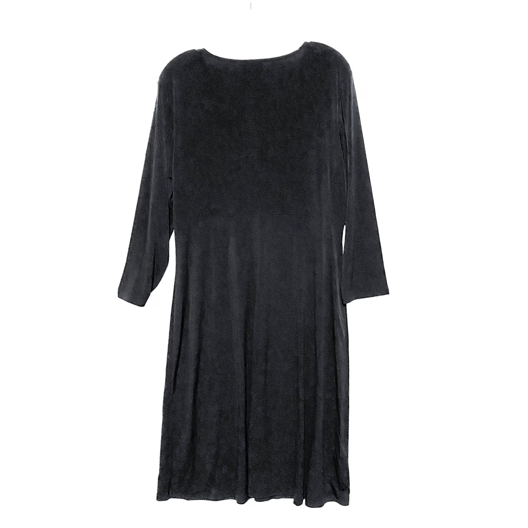 Vintage BCBG Paris Satin Trim V Neck Black Matte Jersey Midi Dress XL Women LBD Party Cocktail Formal Size XL / US 12-14 / IT 48-50 - 3 Thumbnail