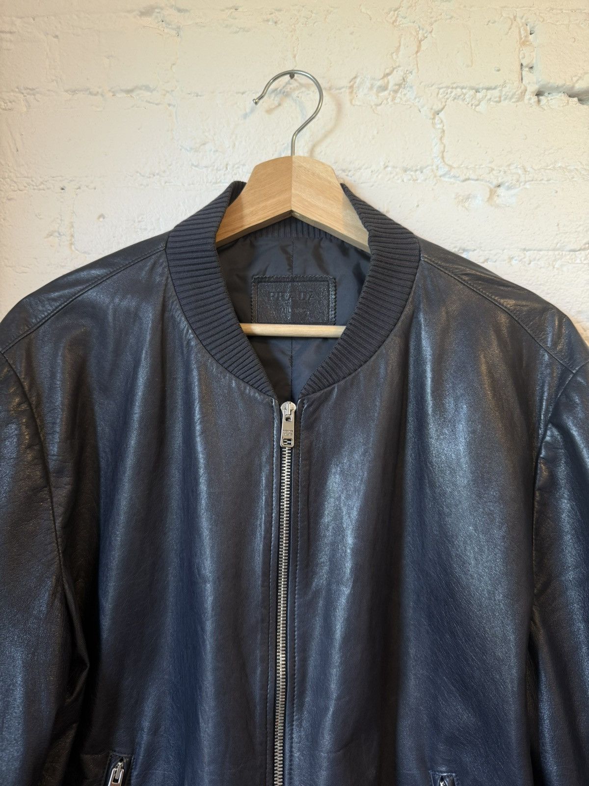 Prada Prada AW2015 Navy Leather Bomber Jacket Size US L / EU 52-54 / 3 - 3 Thumbnail