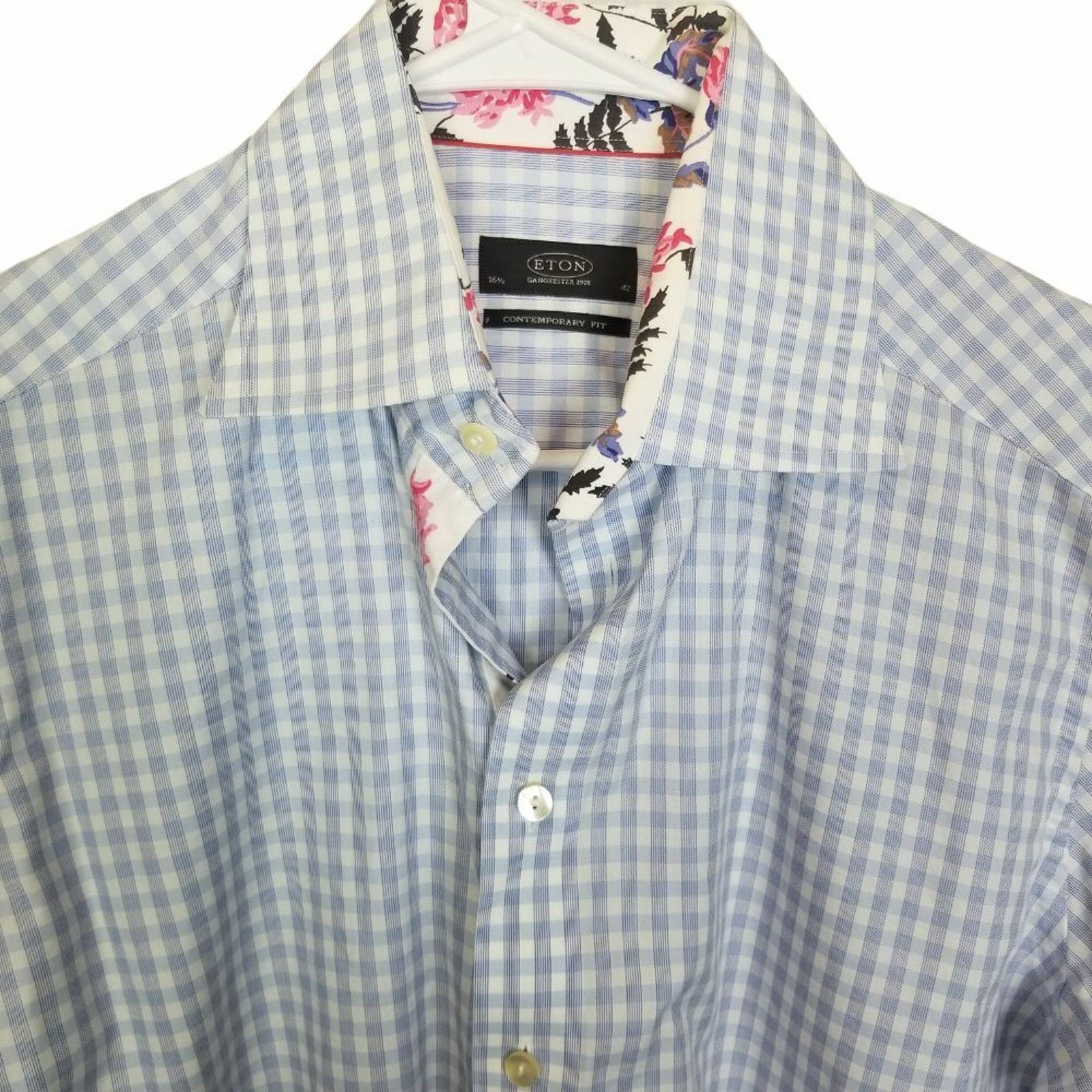 Eton Eton Mens Gingham Dress Shirt Floral Cuffs 42 Formal Wedding Size US XS / EU 42 / 0 - 2 Thumbnail