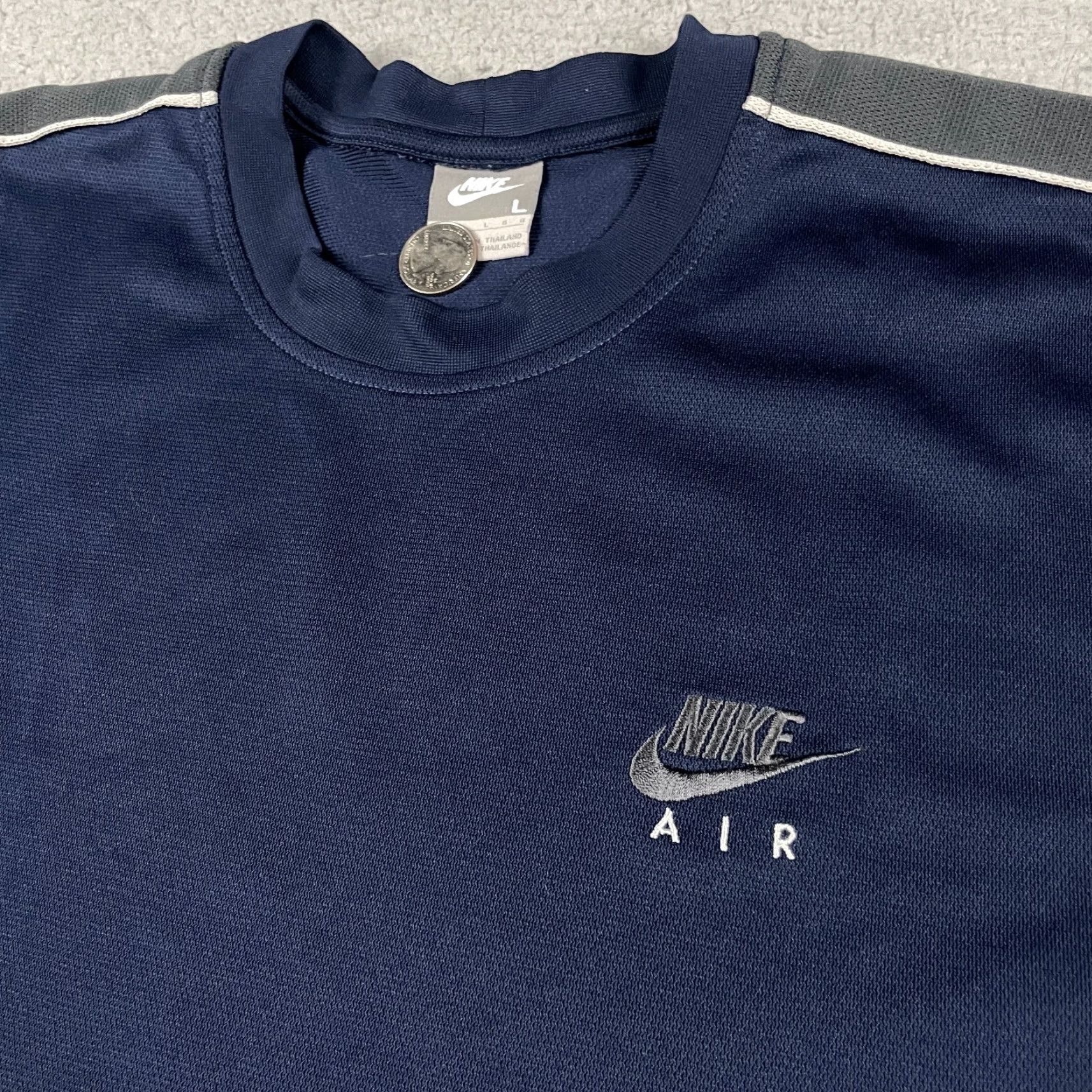 Nike Nike Tshirt Mens Large Jersey Blue Gray Air Adult Nike Tee Swoosh L Retro Shirt Men Short Sleeve Crew Neck Logo Jersey Size US L / EU 52-54 / 3 - 3 Thumbnail