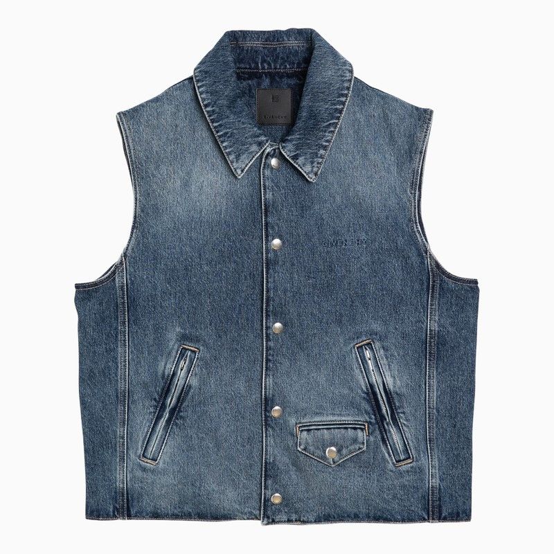 image of Givenchy Blue Washed-Out Denim Waistcoat, Men's (Size Small)
