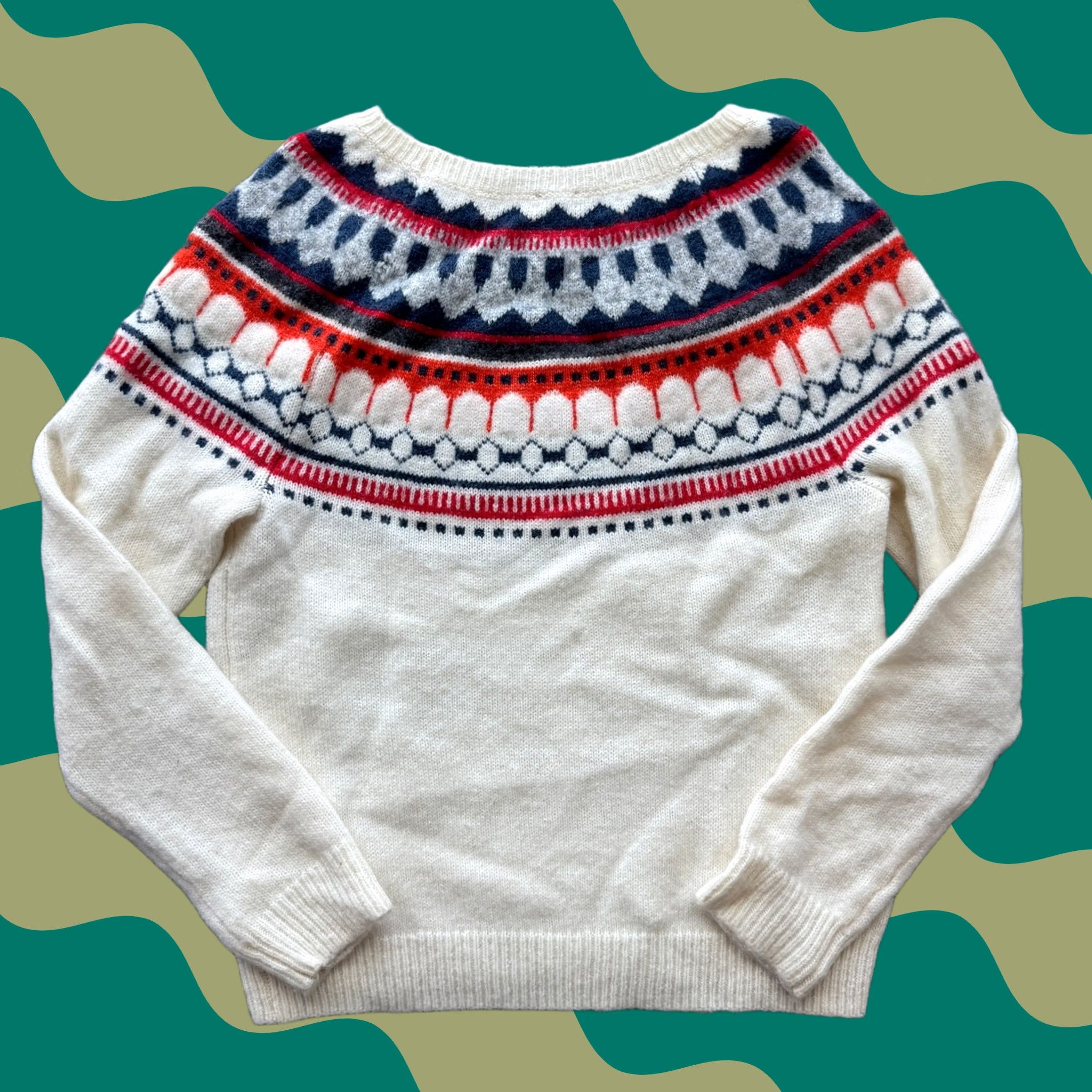 Gap VINTAGE GAP Winter Cream Navy Pullover Crewneck Longsleeve Sweater Large Women L" Size L / US 10 / IT 46 - 1 Thumbnail