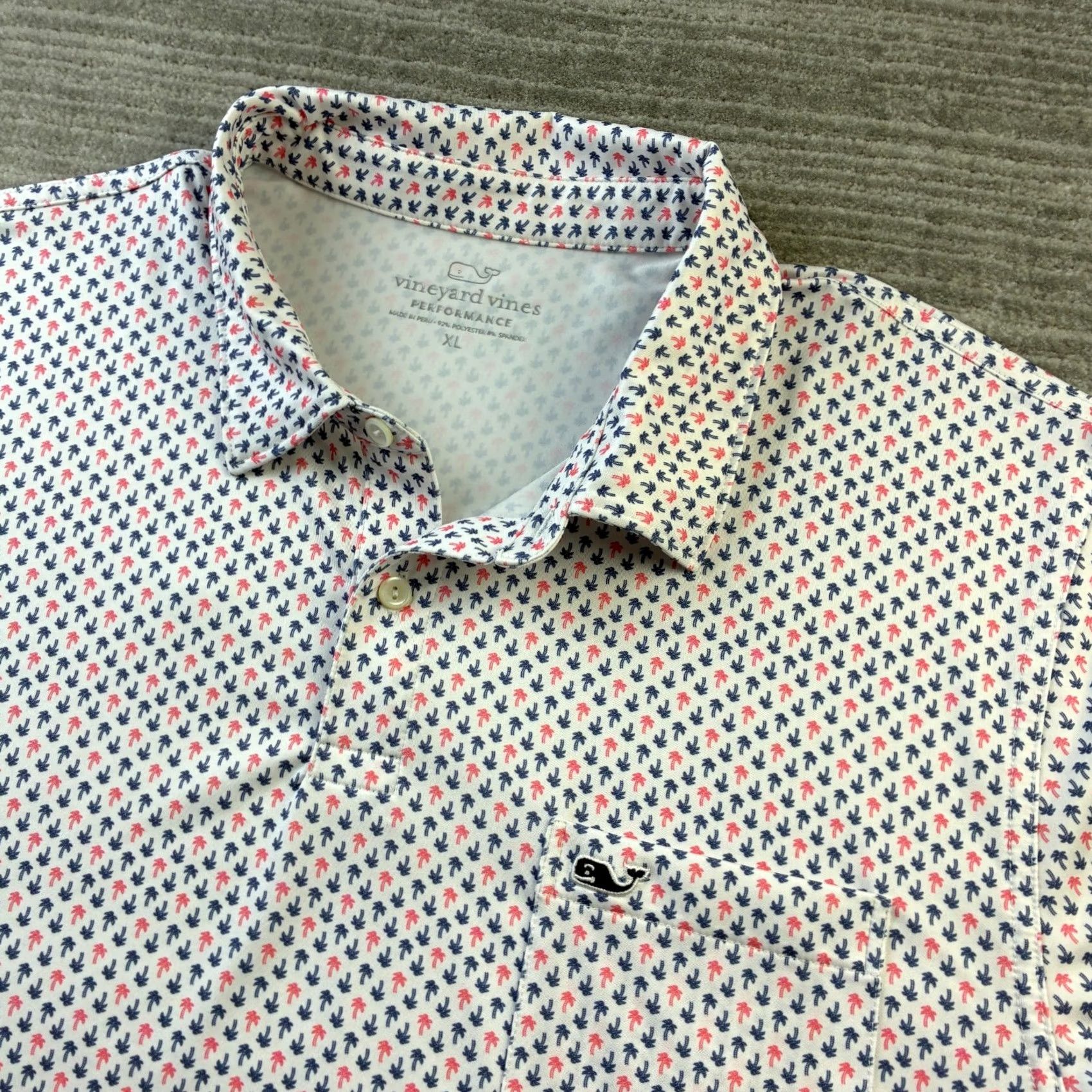 Vineyard Vines Vineyard Vines Polo Shirt Mens XL White All Over Print Golf Performance Shirt Short Sleeve Collared Buttoned Logo Casual Activewear Size US XL / EU 56 / 4 - 2 Thumbnail