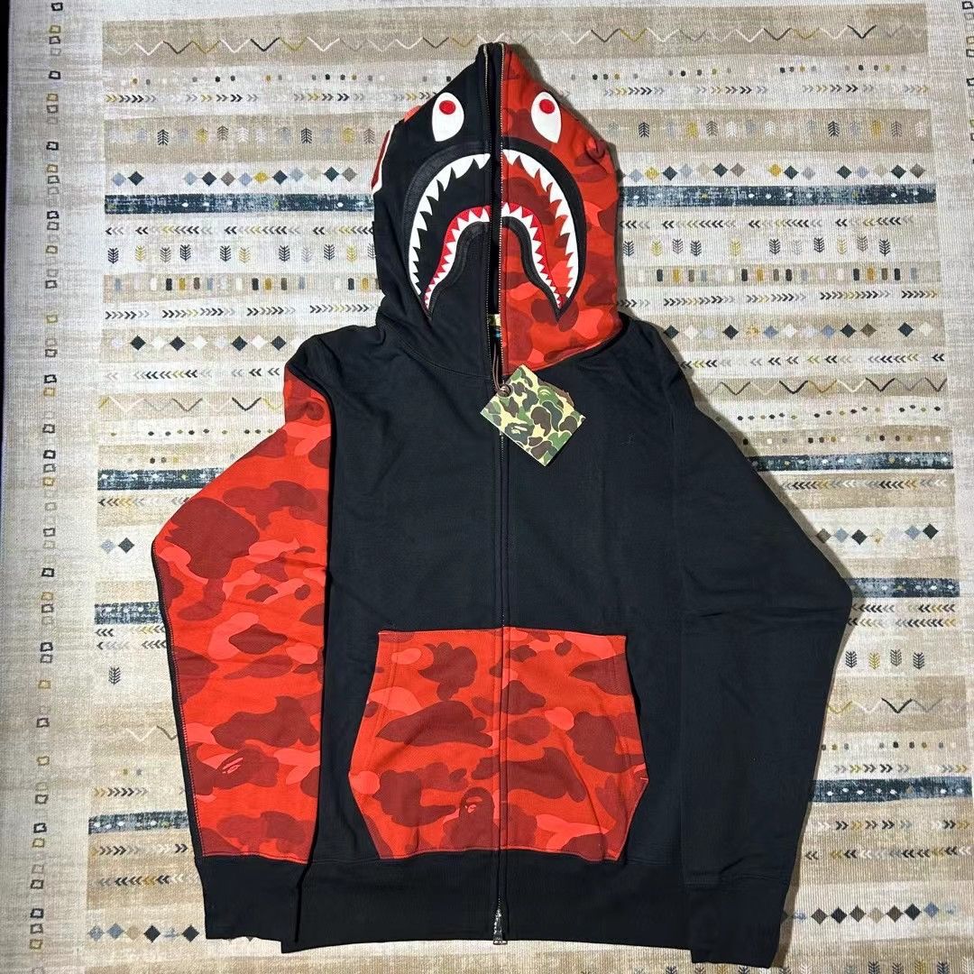 image of Bape 20Th Anniversary Shark Full Zip Hoodie in Black Red, Men's (Size Medium)