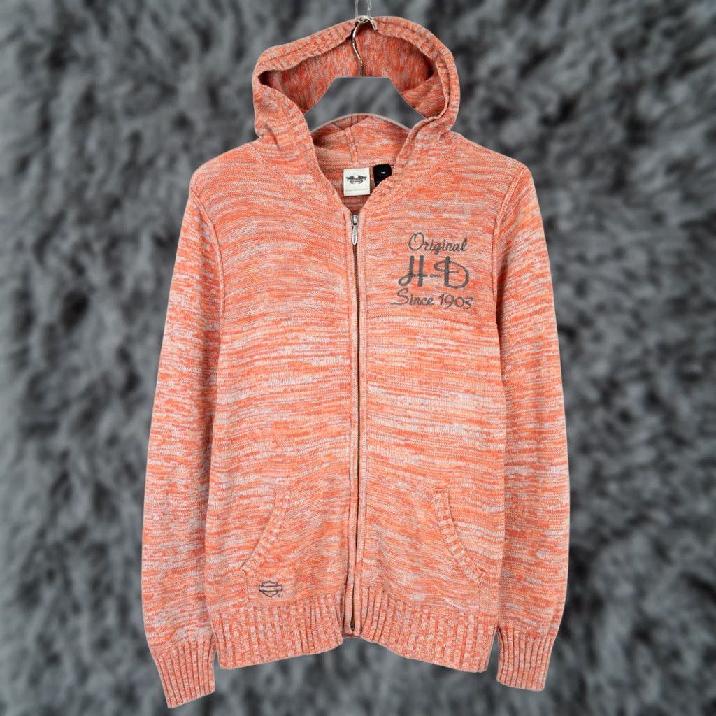 Harley Davidson HARLEY-DAVIDSON Jumper Women's XL Zipped Up Knitted Melange Orange Peach Hoodie Size XL / US 12-14 / IT 48-50 - 1 Thumbnail