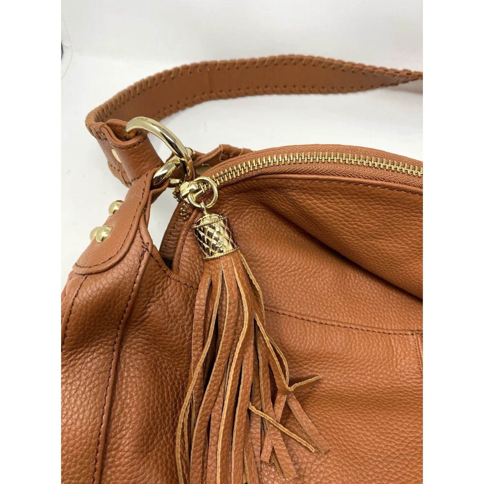 Vintage Onna Ehrlich Shoulder Bag Brown Pebbled Leather Large Tassel Purse Purse Tassel Gold Hardware Zip Inner Pockets Women's Bag Cleaning: See Photos Size ONE SIZE - 2 Thumbnail