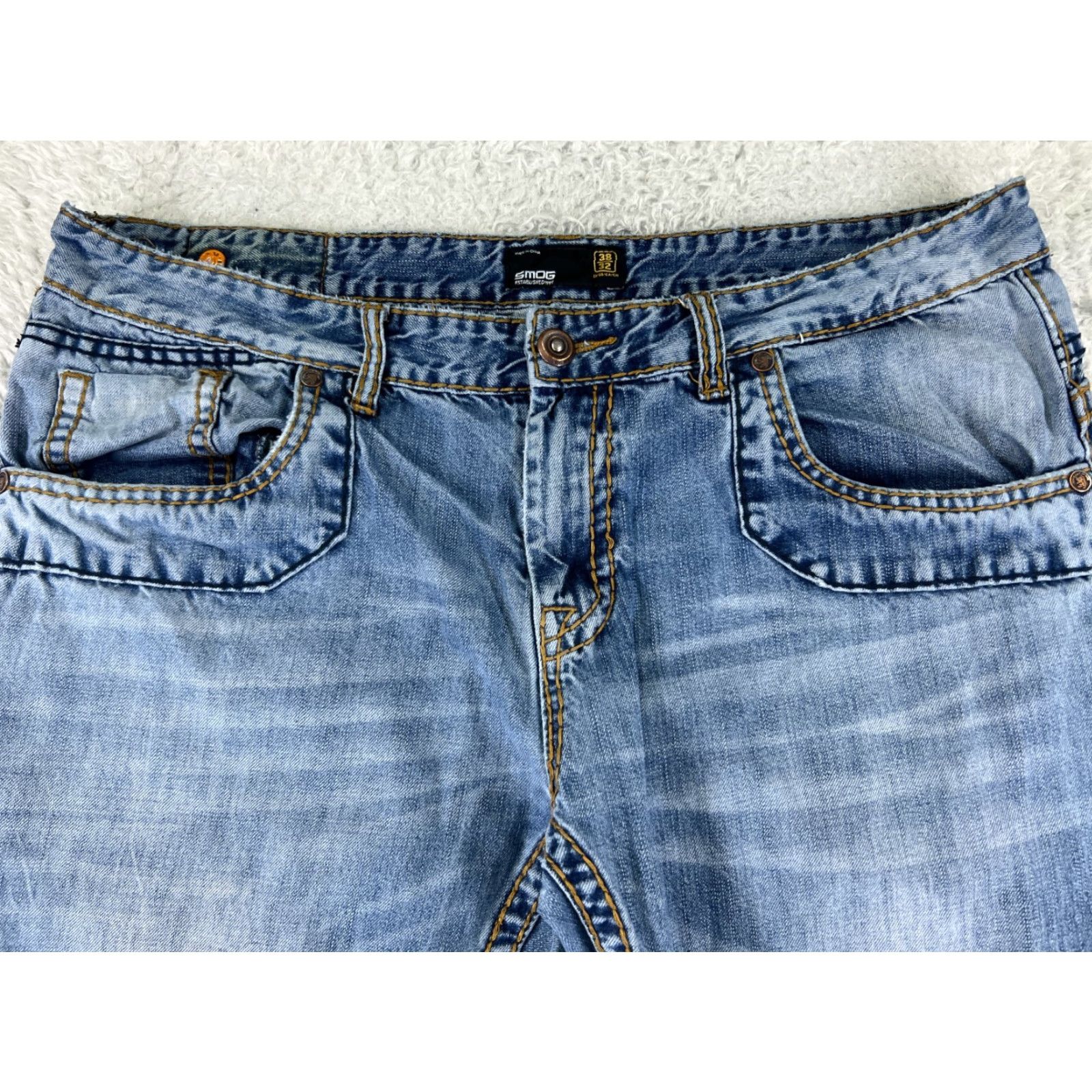 Denime Smog Jeans Men 38 Blue Denim Straight Distressed 38x32 Cotton Vintage No Size US 38 / EU 54 - 4 Thumbnail