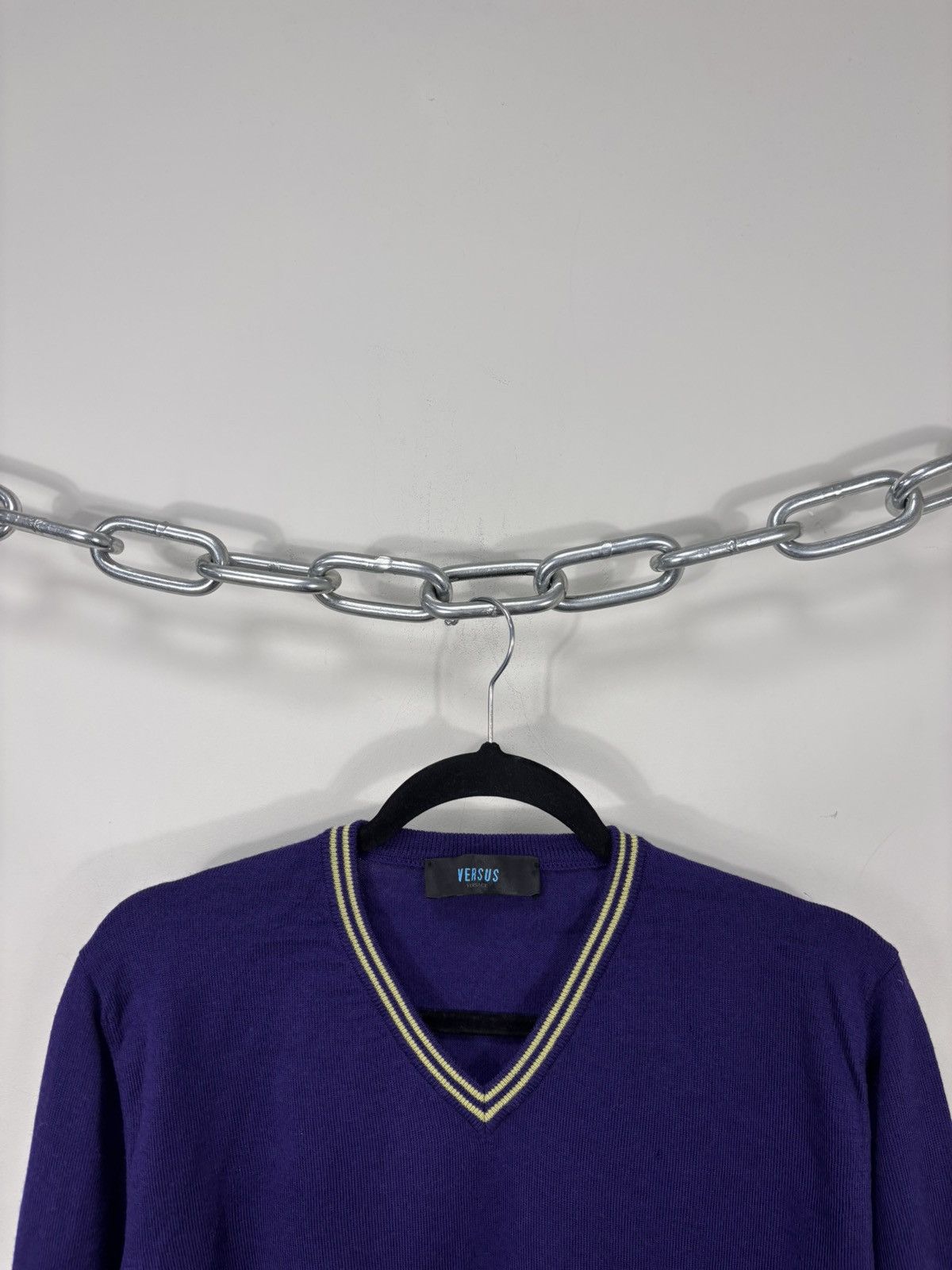 Versus Versace Versus Versace Men’s Purple V-Neck Wool Sweater Jumper Size US L / EU 52-54 / 3 - 3 Thumbnail