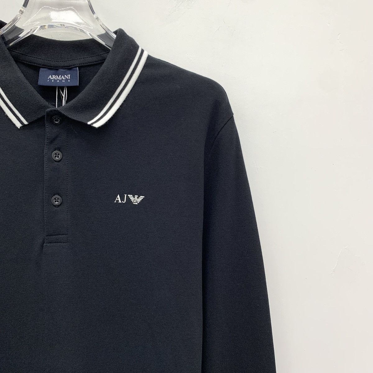 Armani Armani Black Cotton Collared Long Sleeve Polo Shirt K26WX Size US L / EU 52-54 / 3 - 3 Thumbnail