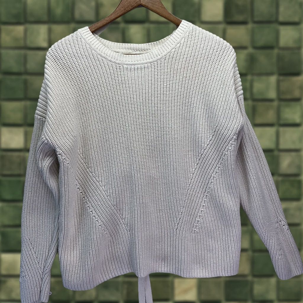 Lucky Brand Lucky Brand Women’s Lace Up Back Knit Ivory Sweater M, Knit, Pullover, 3/4 Sleeve, Regular, Ivory, Womens, Fall Winter Spring, Casual Size M / US 6-8 / IT 42-44 - 1 Thumbnail