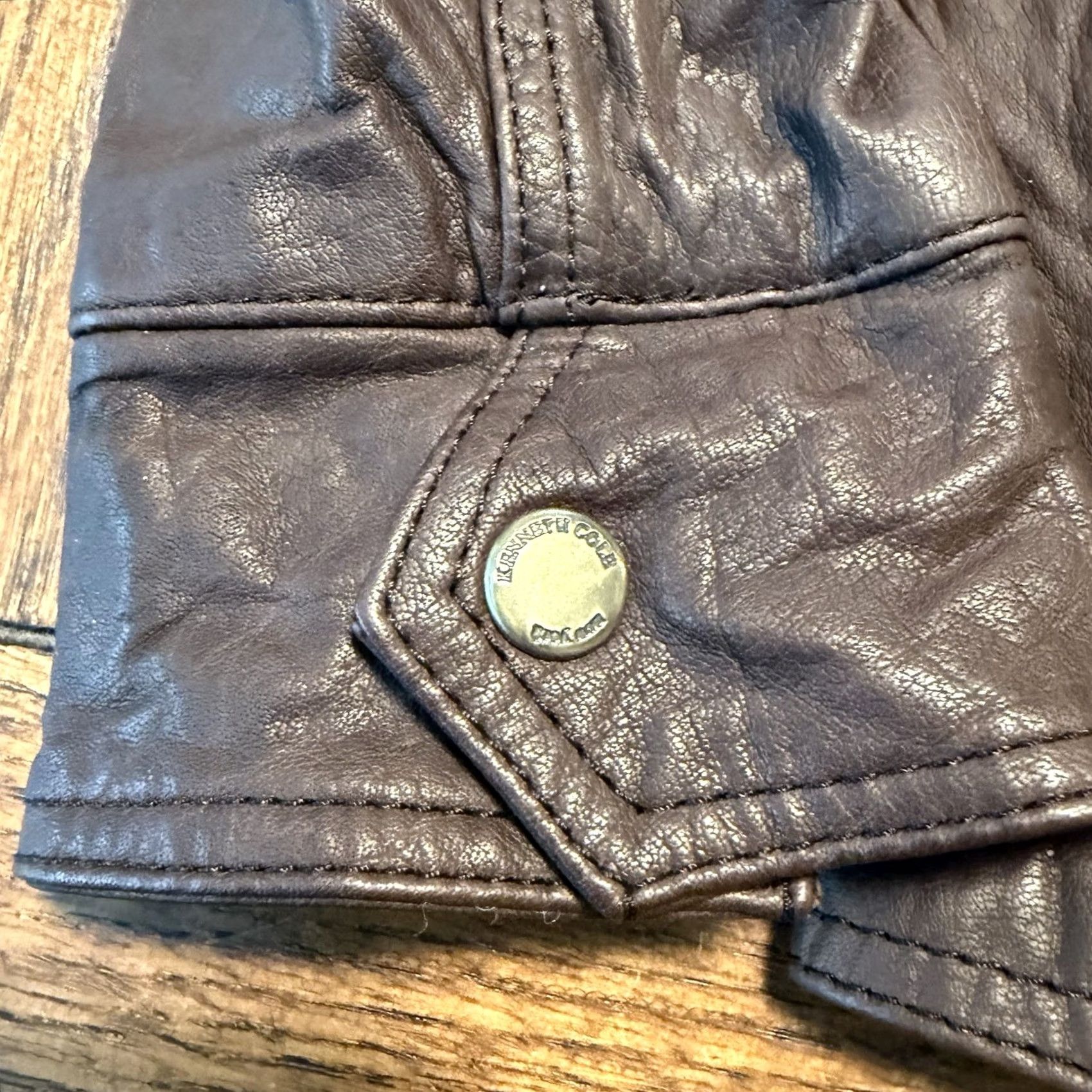 Kenneth Cole VINTAGE Kenneth Cole Reaction Jacket Mens Medium Brown Leather Moto Biker Full Zip Jacket Size US M / EU 48-50 / 2 - 6 Thumbnail