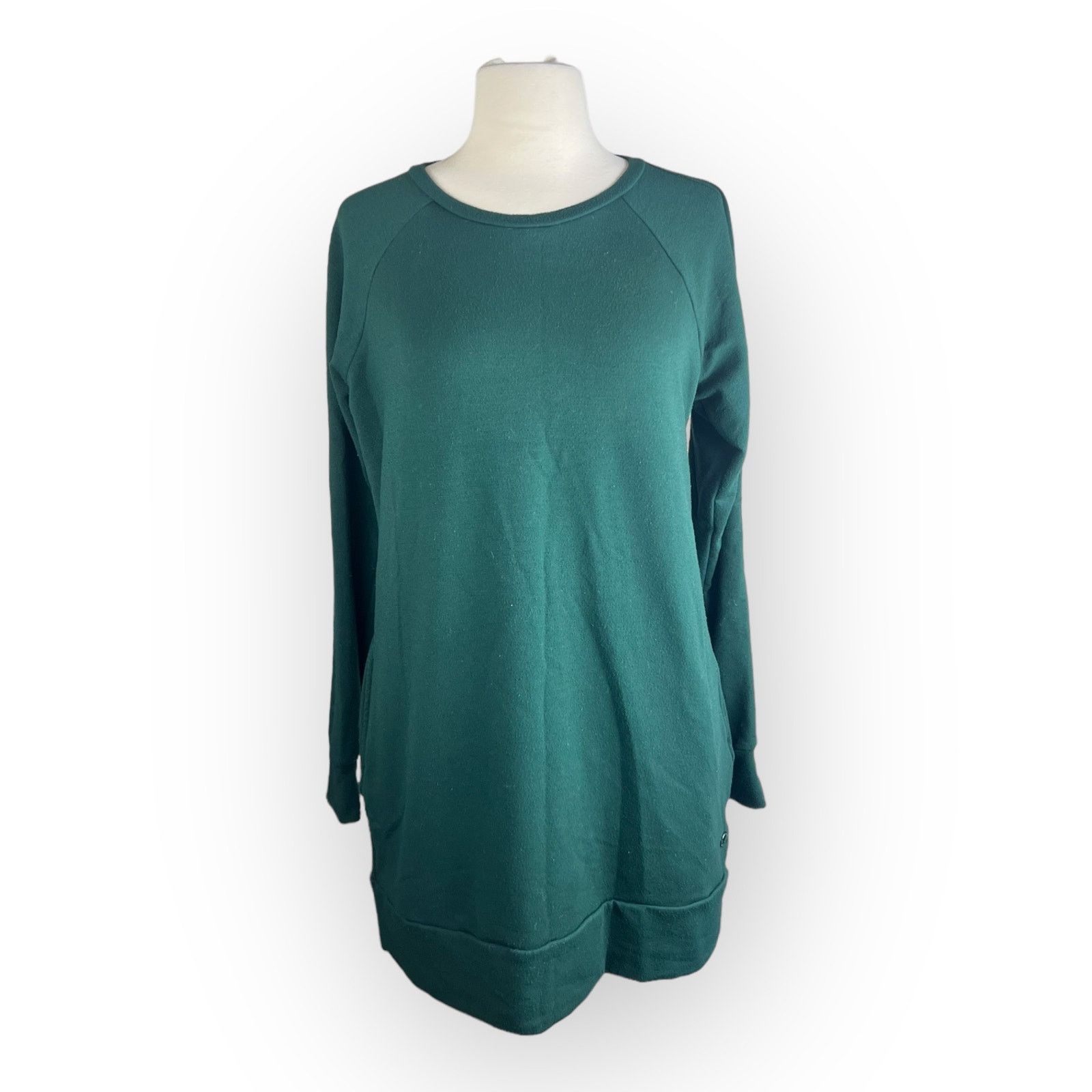 Macys Ideology Forest Green Tunic Sweatshirt - Satin Accents Size M / US 6-8 / IT 42-44 - 6 Thumbnail