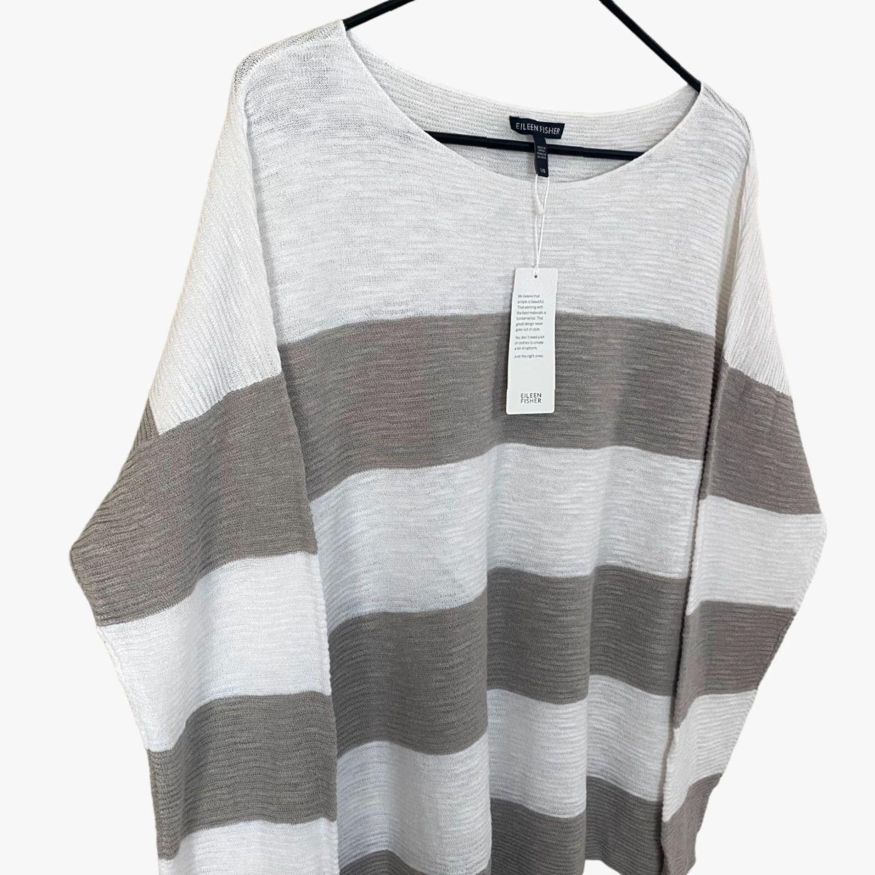 Eileen Fisher Eileen Fisher Women's Blouse Shirt Long Sleeve Organic Linen Cotton Striped Bateau Neck Large White Size L / US 10 / IT 46 - 4 Thumbnail
