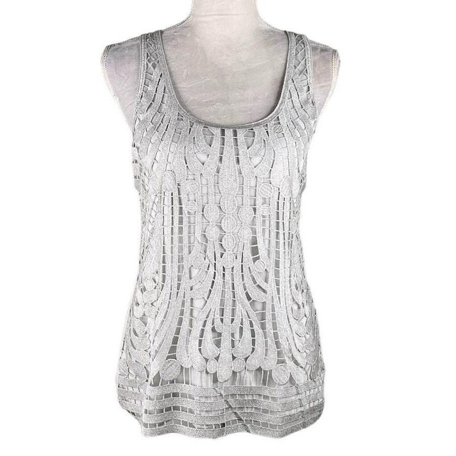 Express Express Womens Top Tank Blouse Crochet Gray Silver M New Size M / US 6-8 / IT 42-44 - 4 Thumbnail