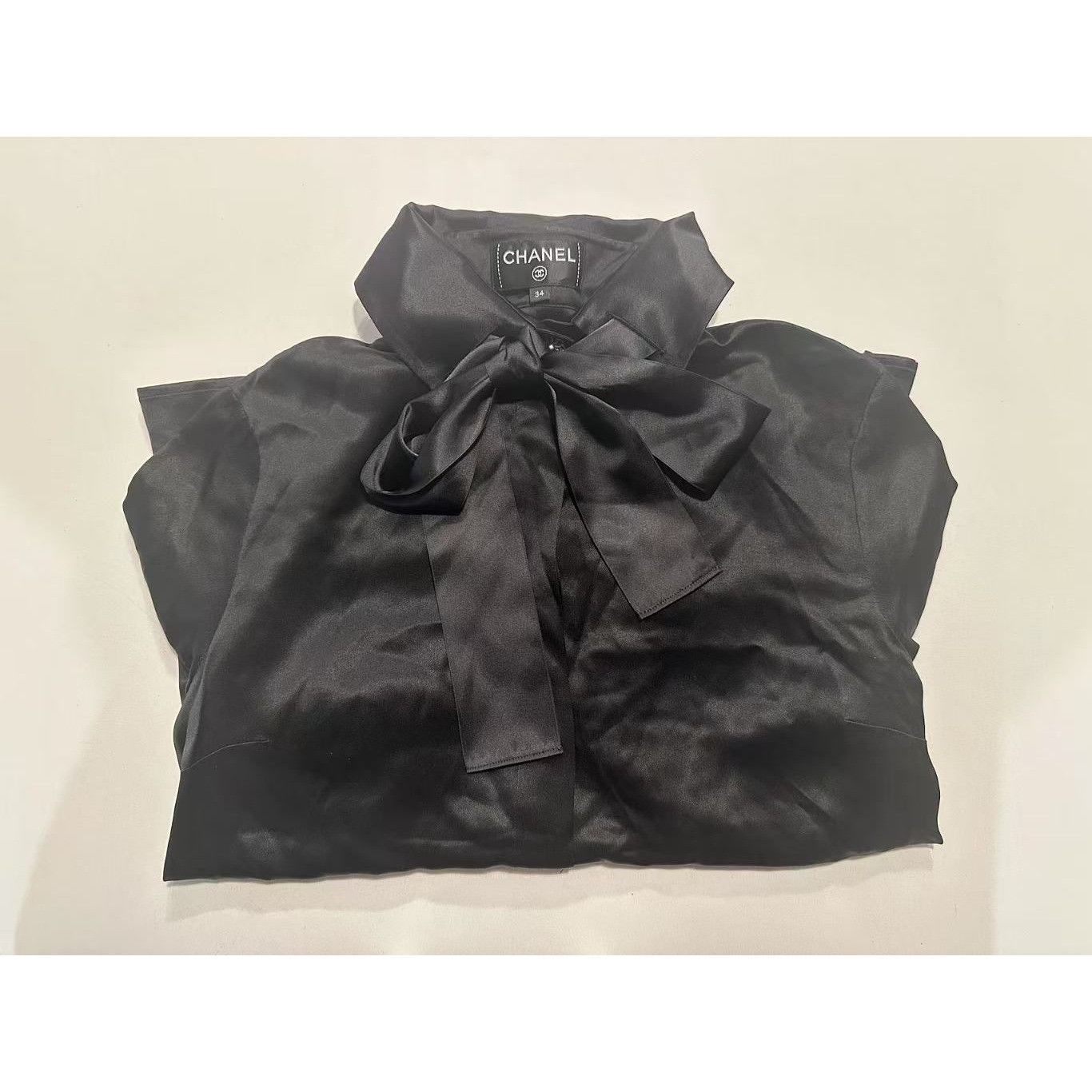 Chanel Chanel Womens Black Silk Bow Tie Collar Blouse Size 34 Size XXS / US 00 / IT 34 - 3 Thumbnail